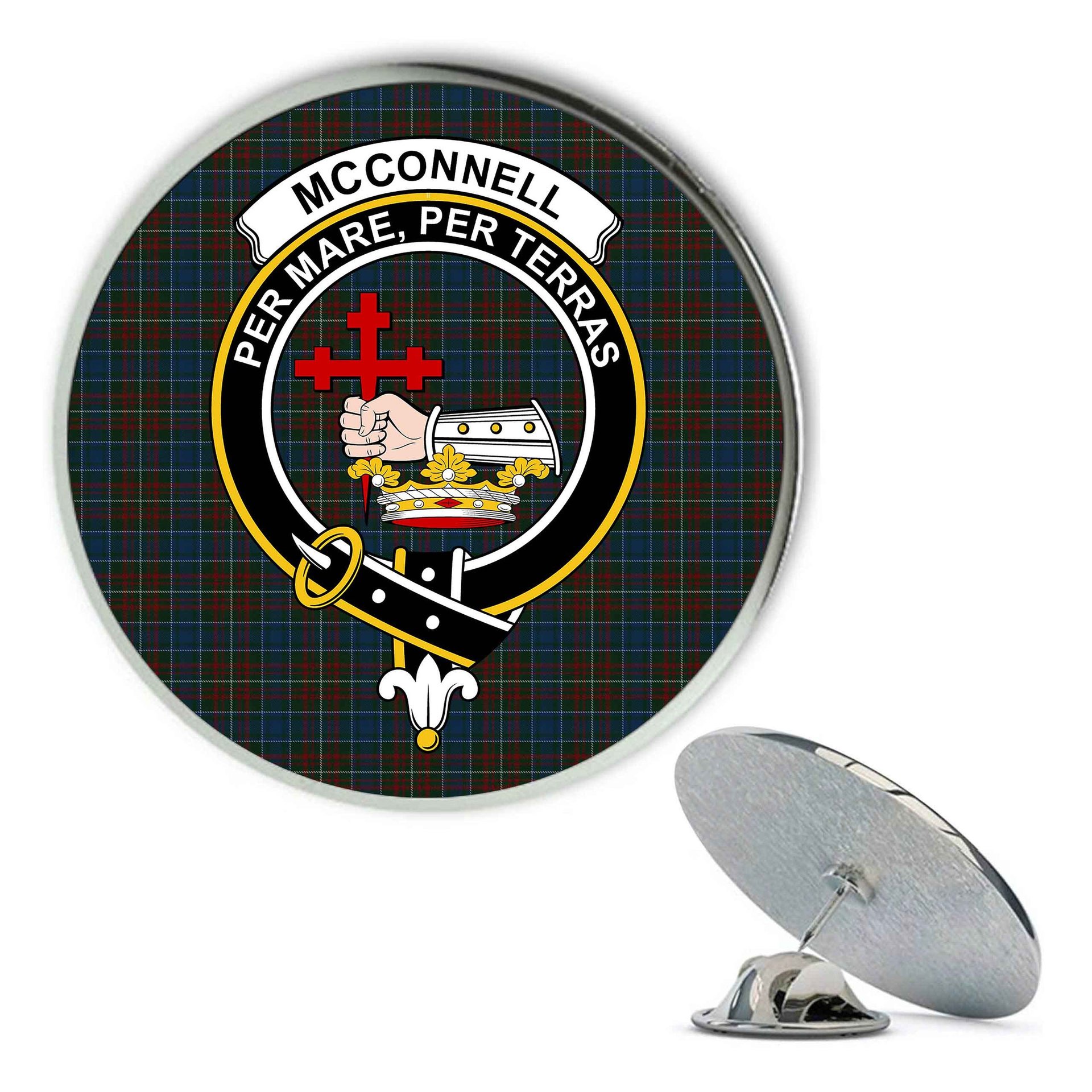 ScotsTee Shop Scottish McConnell Metal Tartan Lapel Pin Scottish Clan Crest Badge
