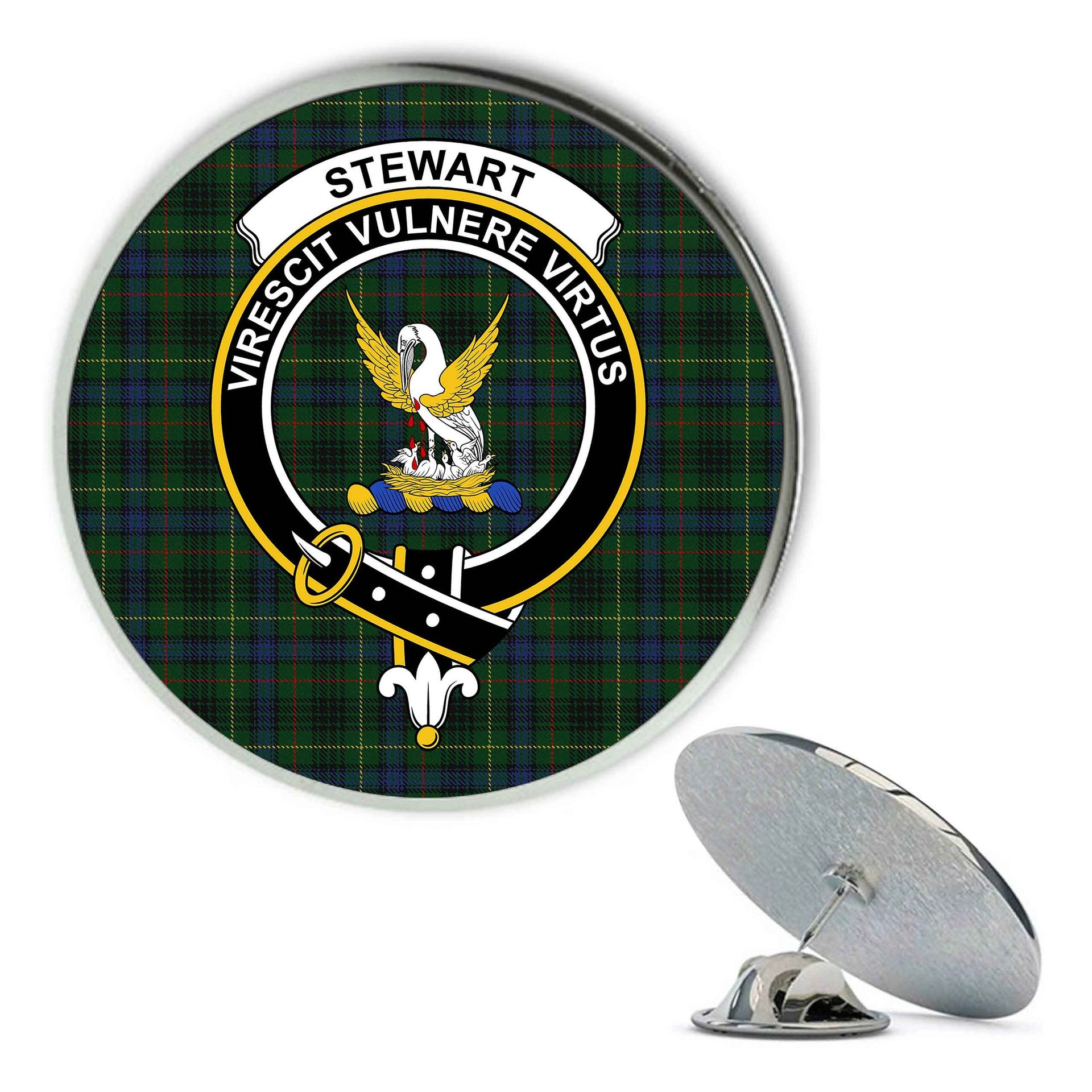 ScotsTee Shop Scottish Stewart Hunting Modern Metal Tartan Lapel Pin Scottish Clan Crest Badge