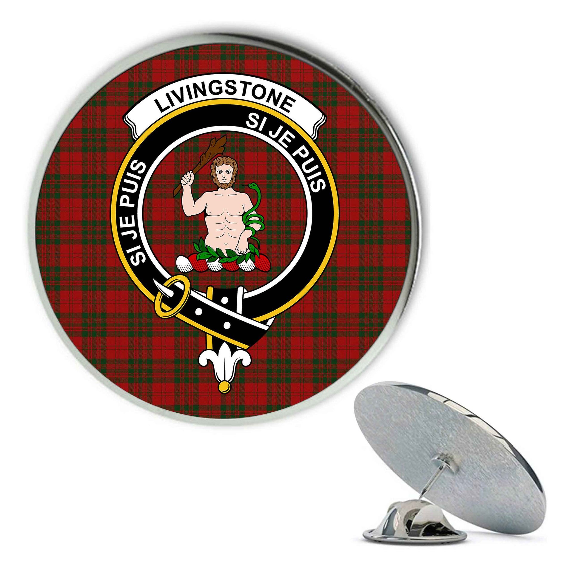 ScotsTee Shop Scottish Livingstone Metal Tartan Lapel Pin Scottish Clan Crest Badge
