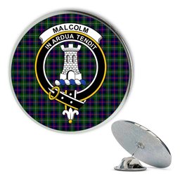 ScotsTee Shop Scottish Malcolm Modern Metal Tartan Lapel Pin Scottish Clan Crest Badge