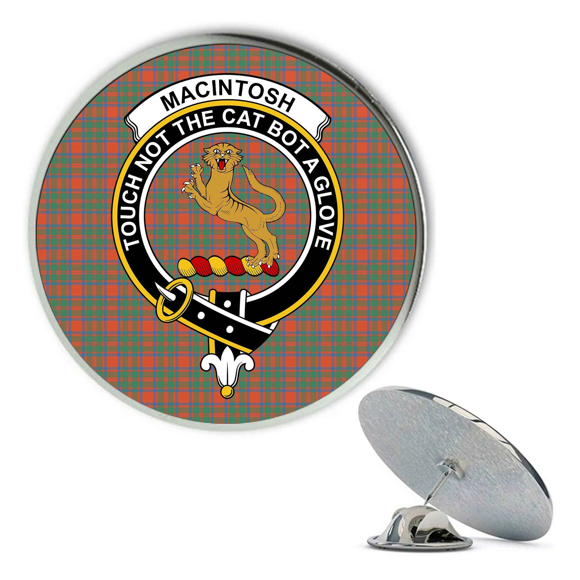 ScotsTee Shop Scottish MacIntosh Ancient Metal Tartan Lapel Pin Scottish Clan Crest Badge