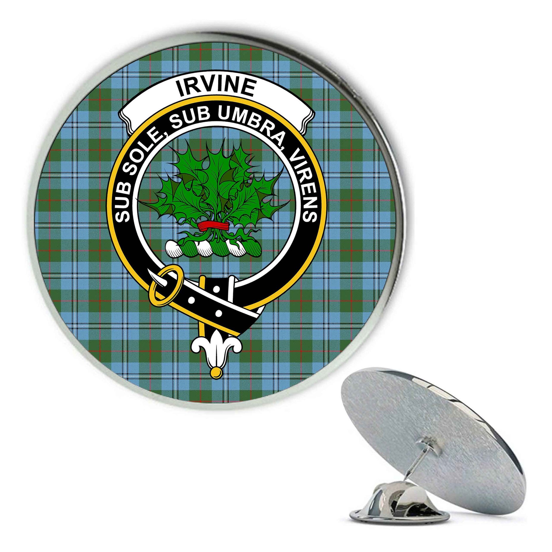 ScotsTee Shop Scottish Irvine of Glentulchan Modern Metal Tartan Lapel Pin Scottish Clan Crest Badge