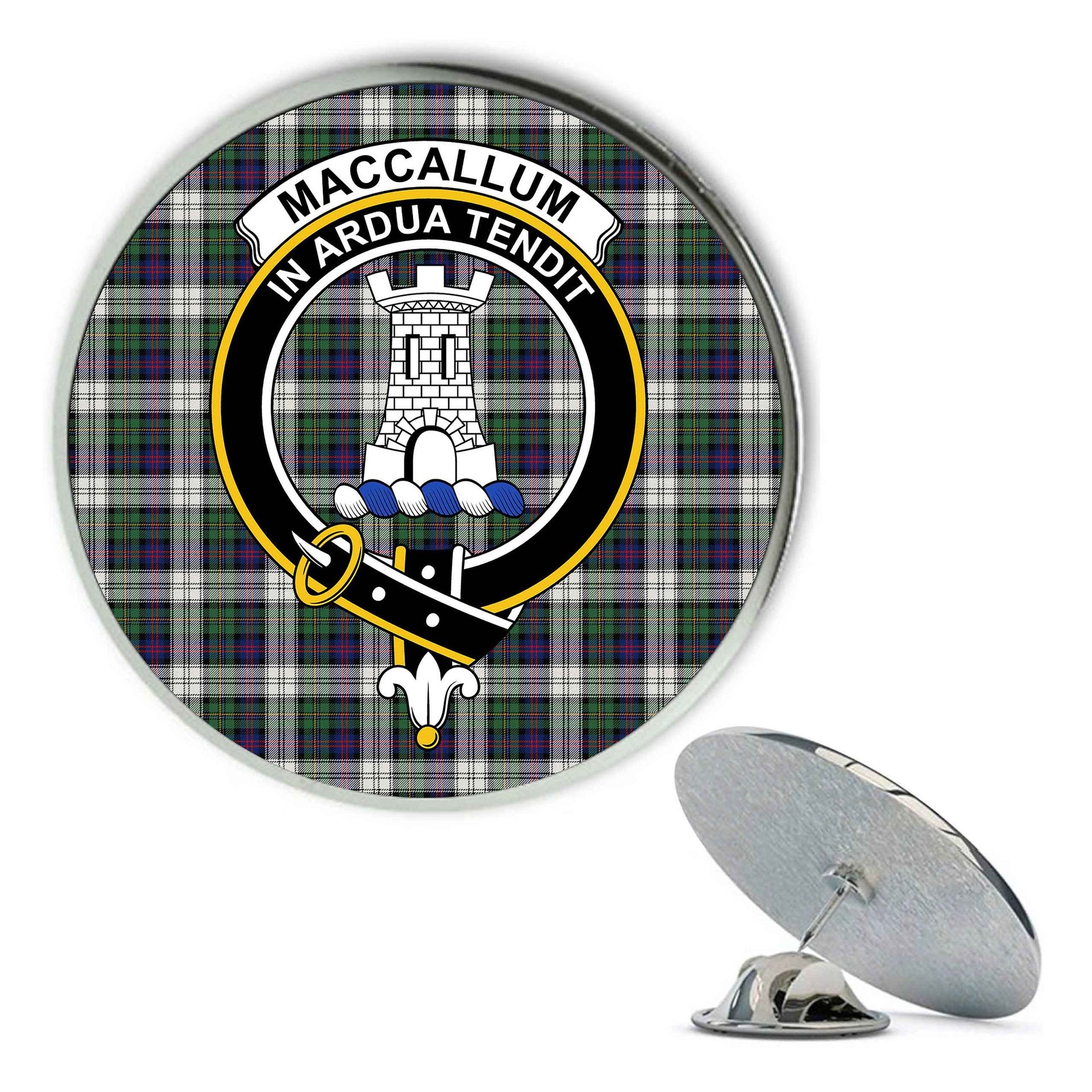 ScotsTee Shop Scottish MacCallum Dress Modern Metal Tartan Lapel Pin Scottish Clan Crest Badge