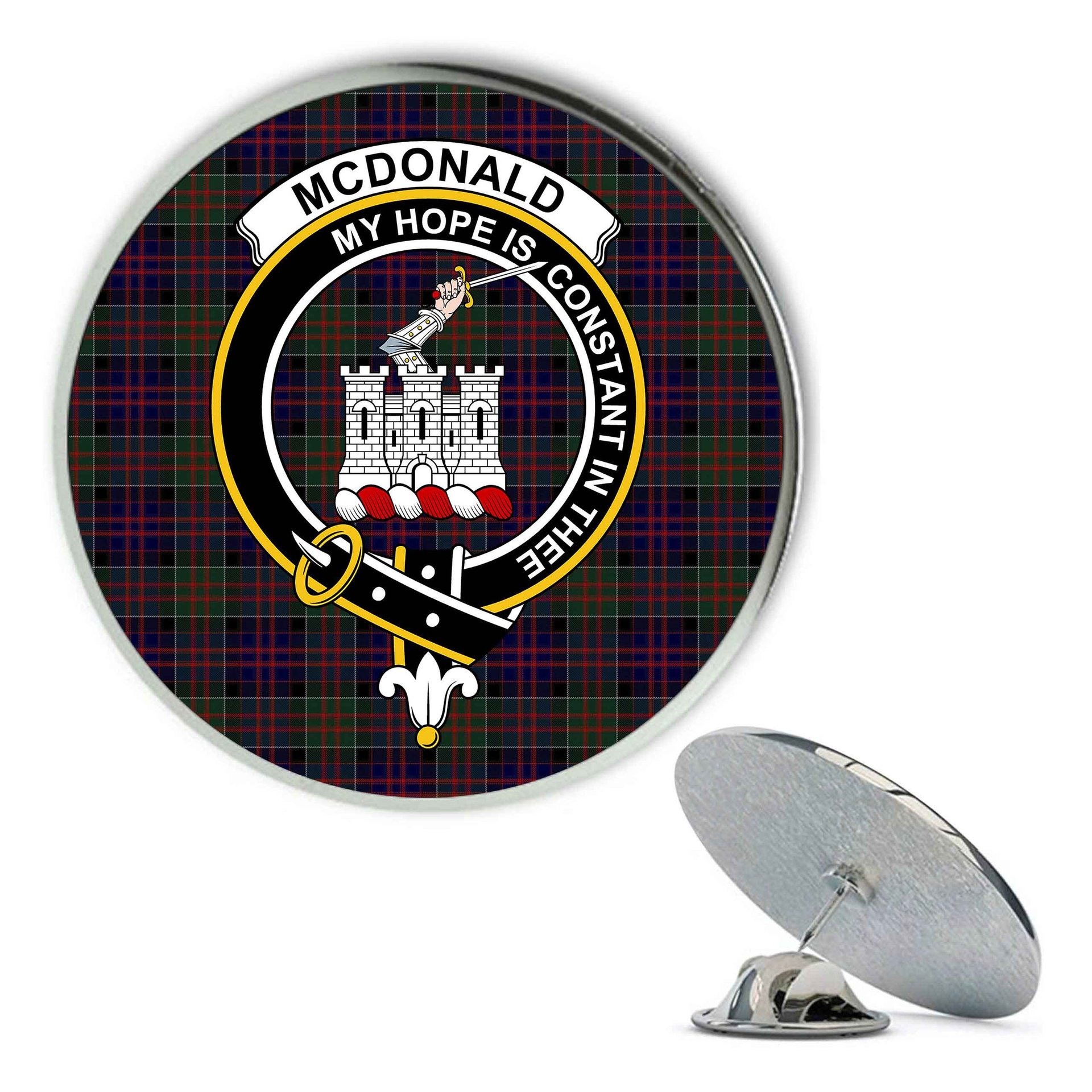 ScotsTee Shop Scottish McDonald of Clan Ranald Metal Tartan Lapel Pin Scottish Clan Crest Badge