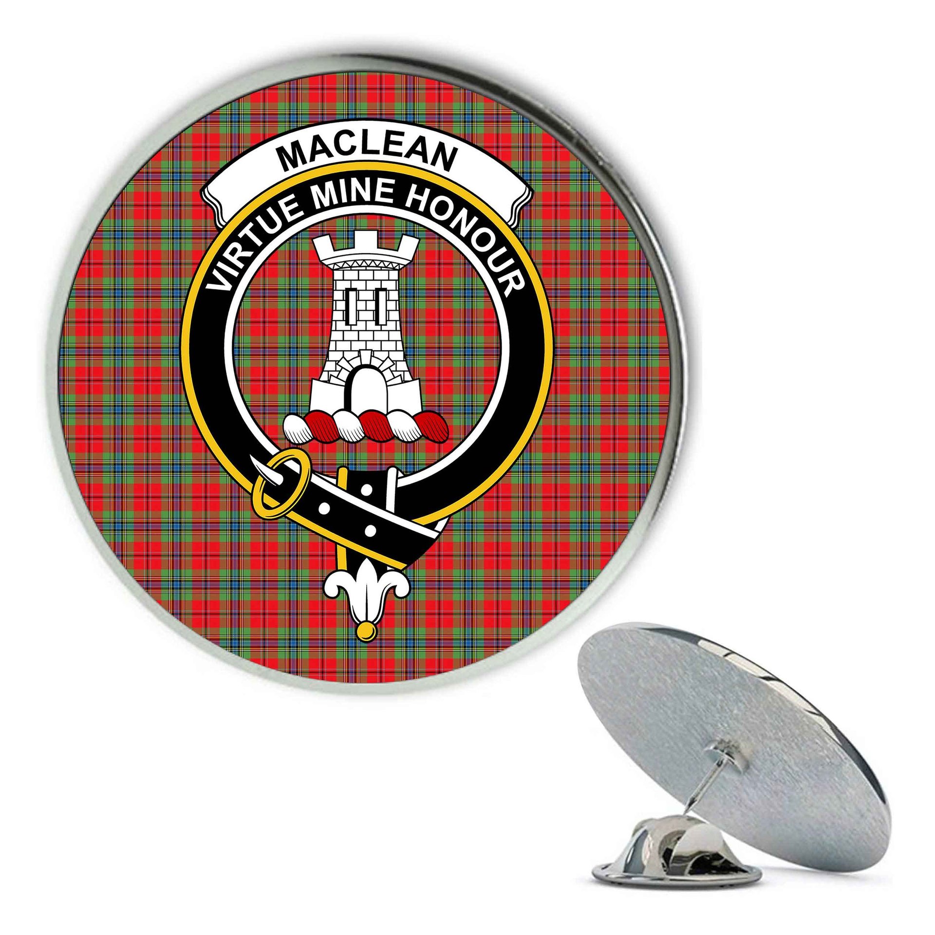 ScotsTee Shop Scottish MacLean of Duart Modern Metal Tartan Lapel Pin Scottish Clan Crest Badge