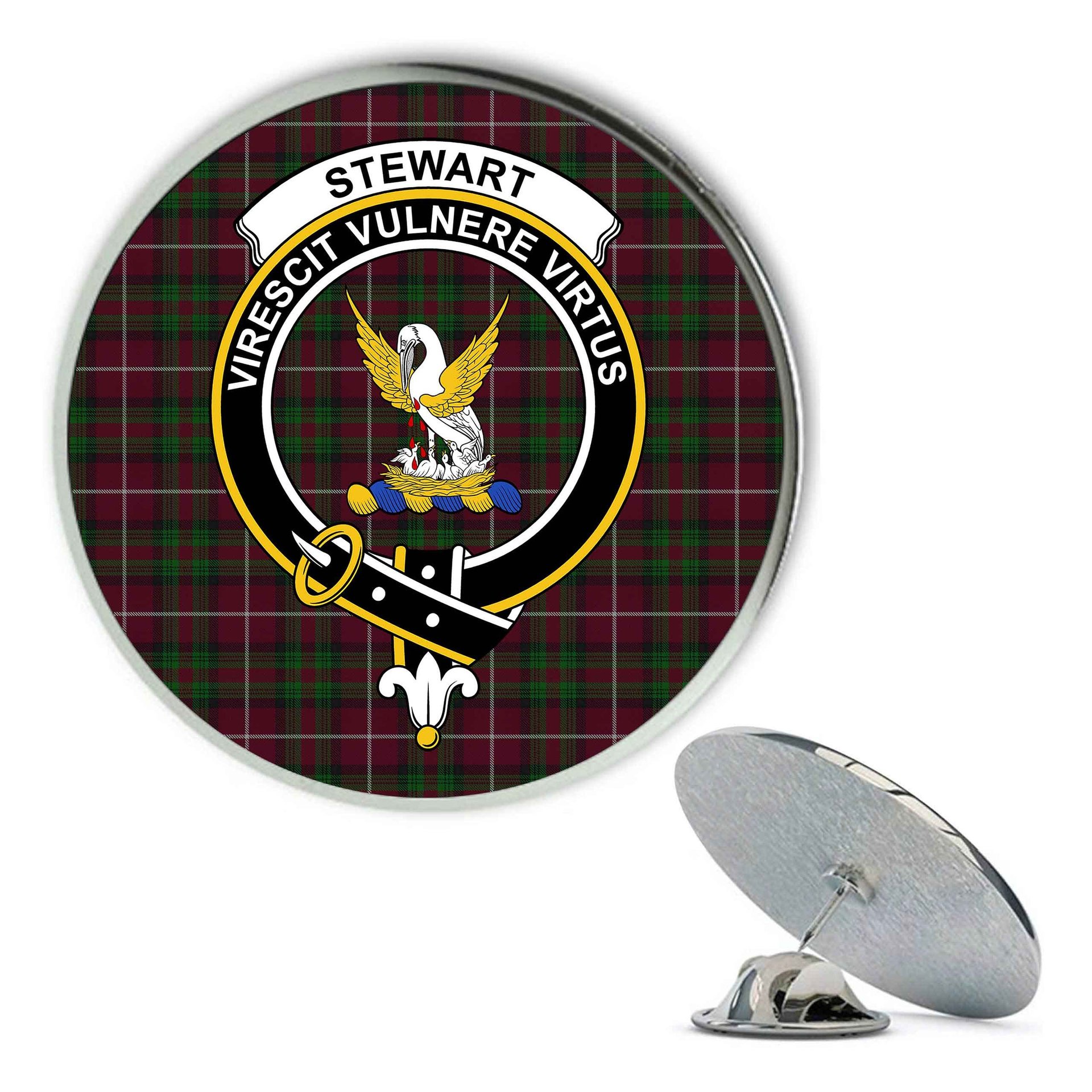 ScotsTee Shop Scottish Stewart of Bute Hunting Metal Tartan Lapel Pin Scottish Clan Crest Badge