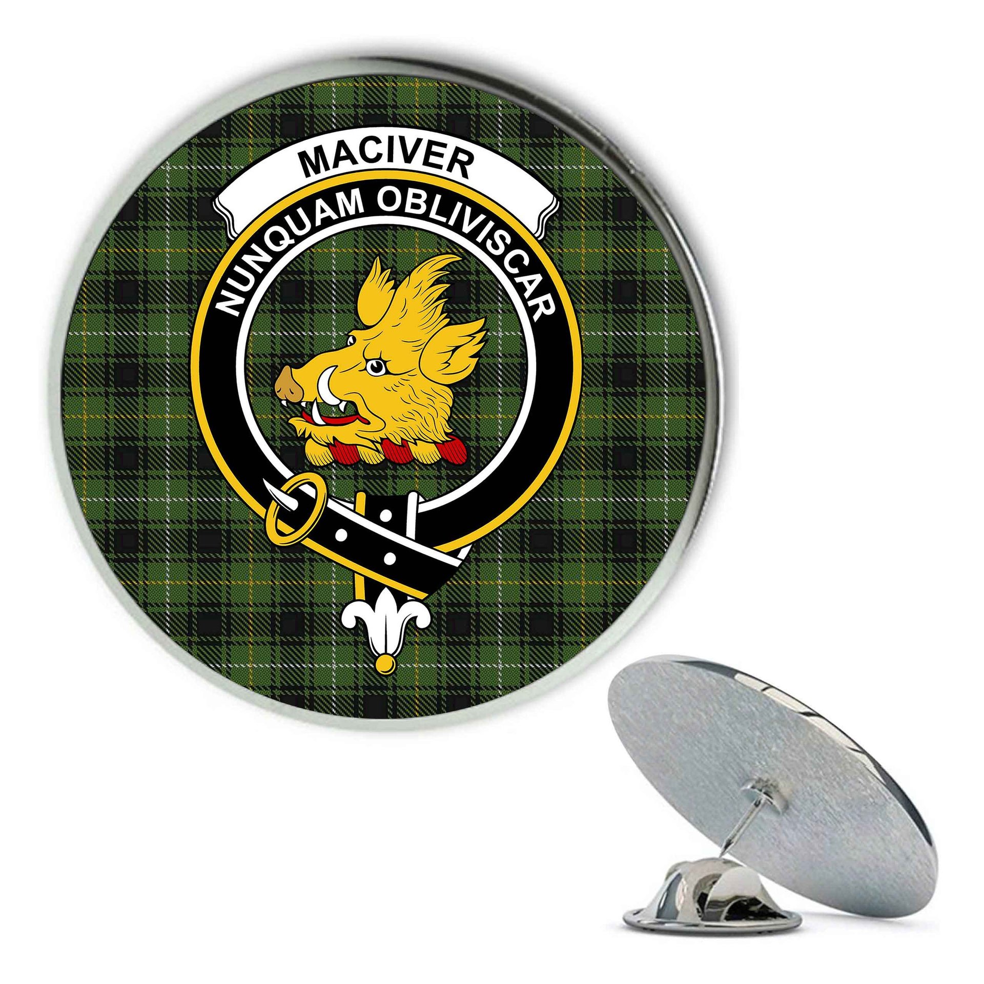 ScotsTee Shop Scottish MacIver Hunting Metal Tartan Lapel Pin Scottish Clan Crest Badge