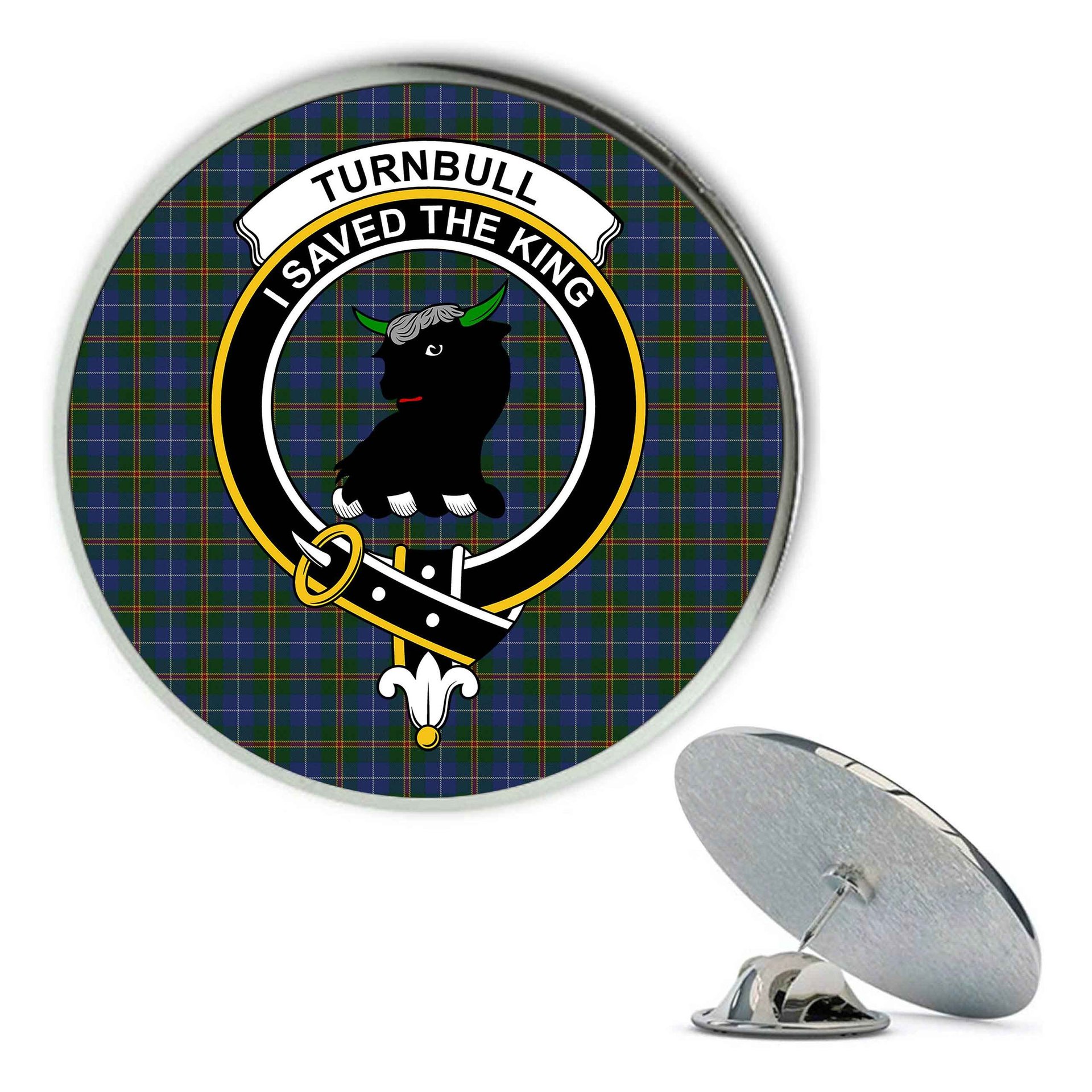 ScotsTee Shop Scottish Turnbull Hunting Metal Tartan Lapel Pin Scottish Clan Crest Badge