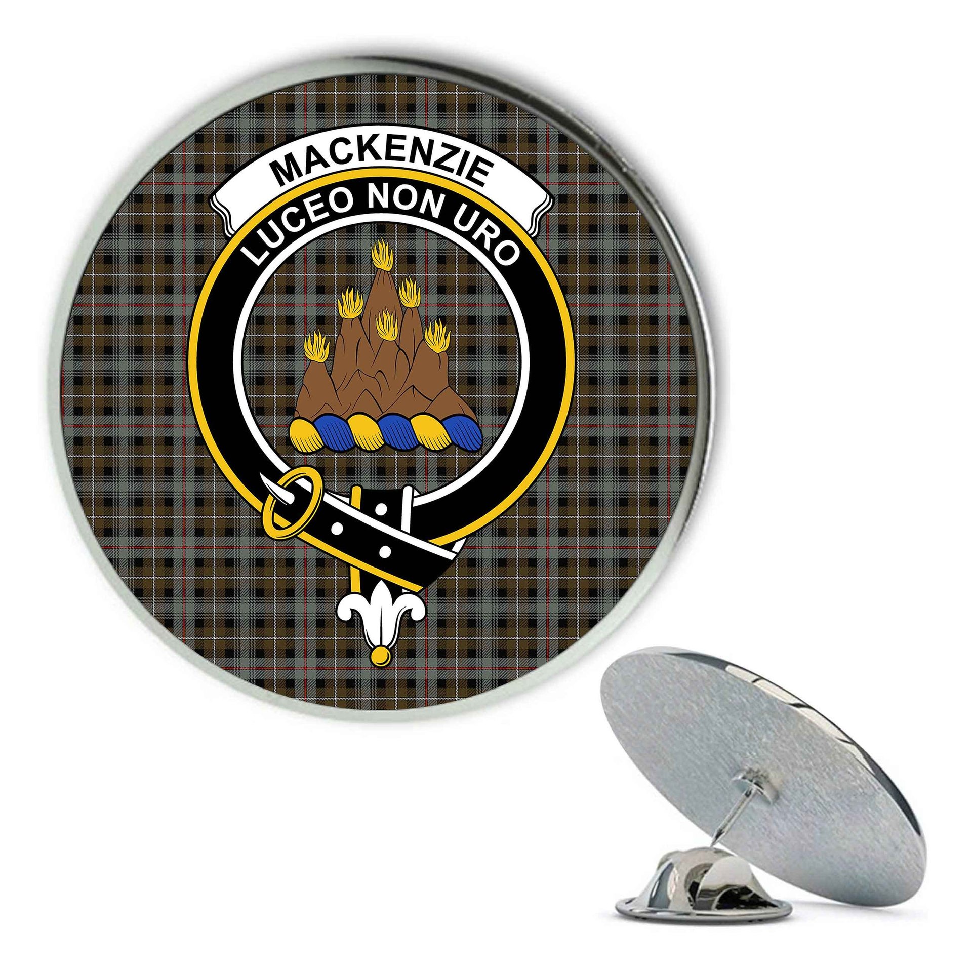 ScotsTee Shop Scottish MacKenzie Weathered Metal Tartan Lapel Pin Scottish Clan Crest Badge