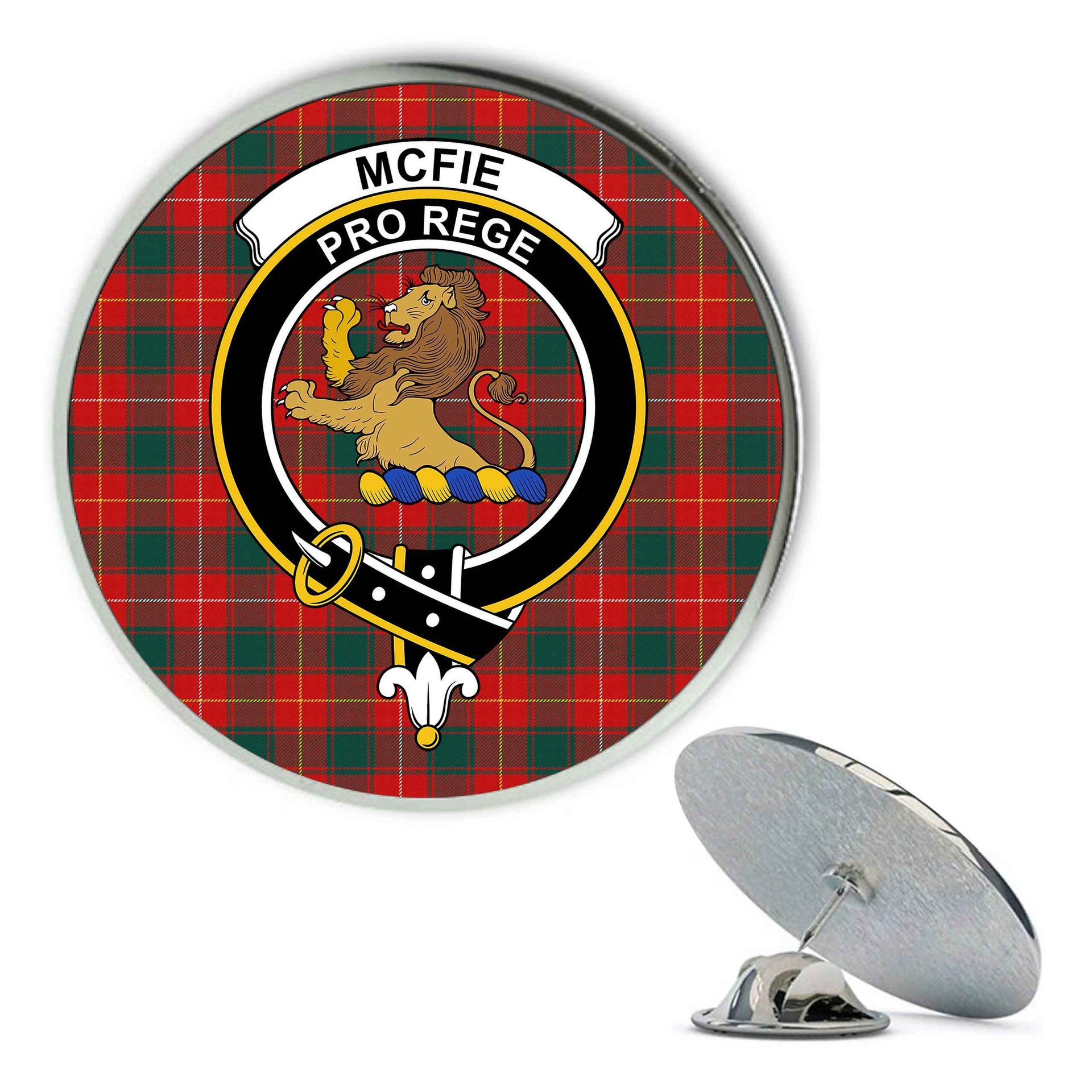 ScotsTee Shop Scottish McFie Modern Metal Tartan Lapel Pin Scottish Clan Crest Badge
