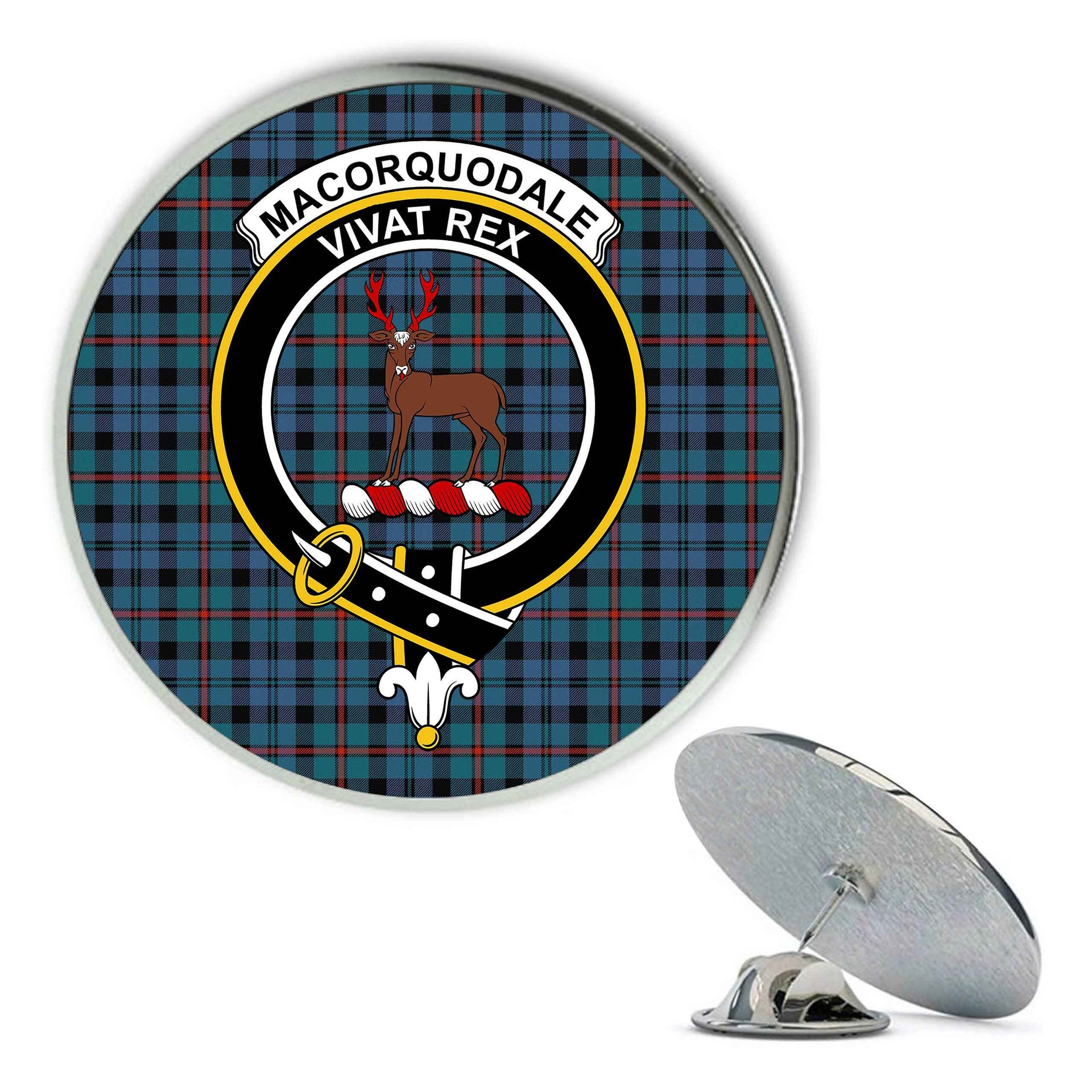 ScotsTee Shop Scottish MacCorquodale Ancient Metal Tartan Lapel Pin Scottish Clan Crest Badge