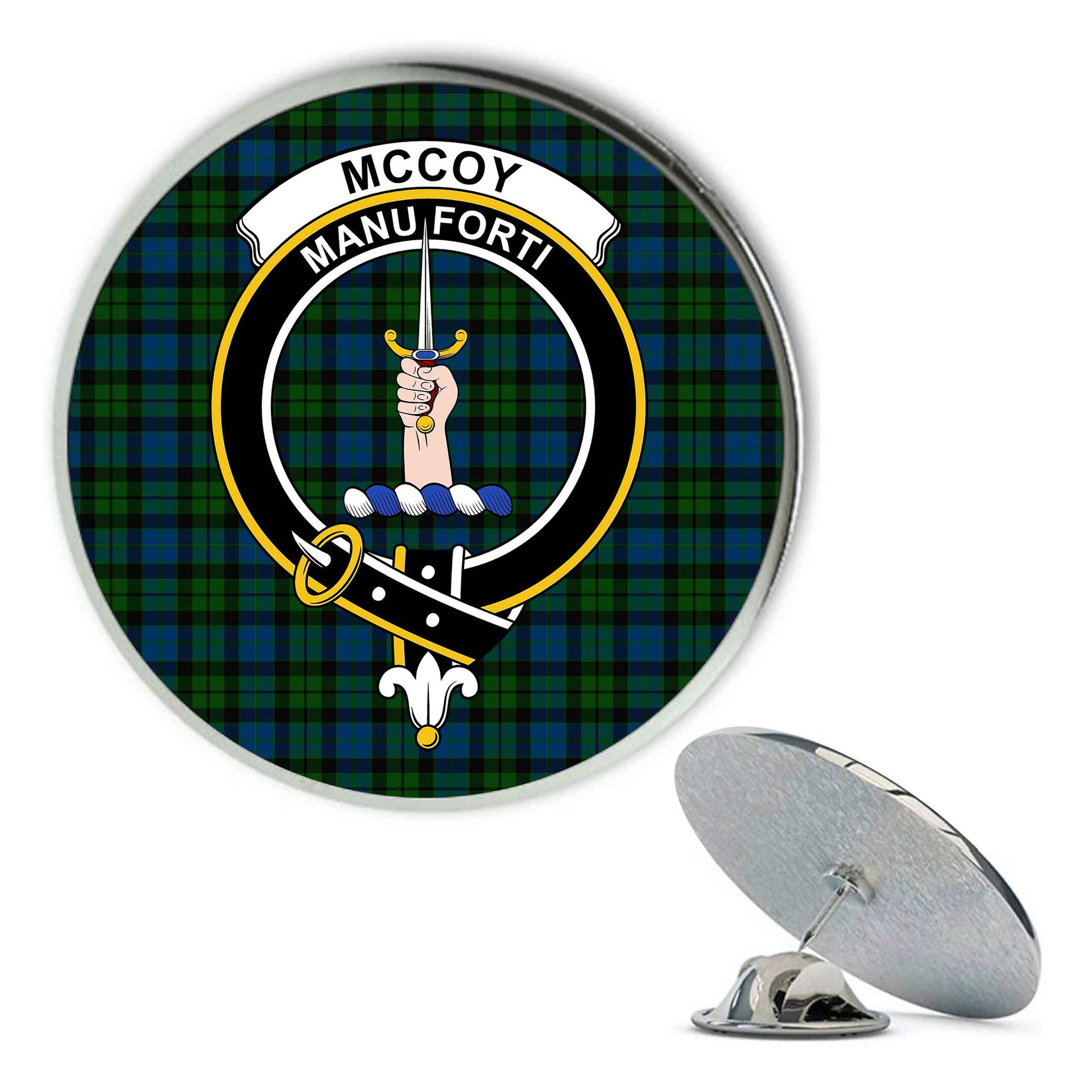 ScotsTee Shop Scottish McCoy Metal Tartan Lapel Pin Scottish Clan Crest Badge
