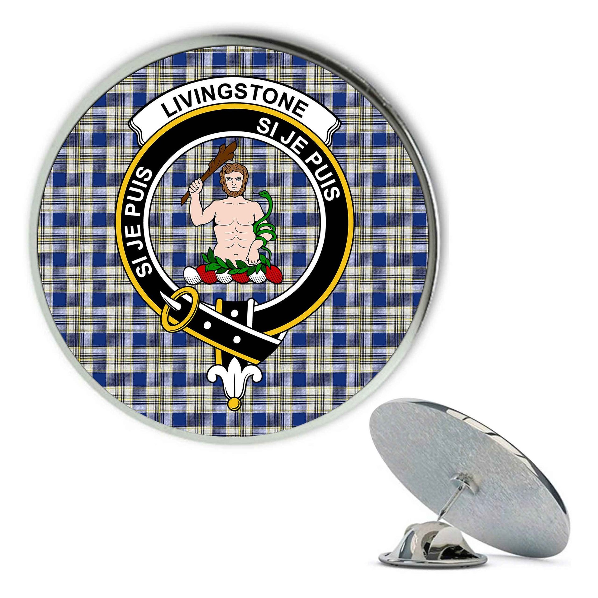 ScotsTee Shop Scottish Livingstone Dress Modern Metal Tartan Lapel Pin Scottish Clan Crest Badge