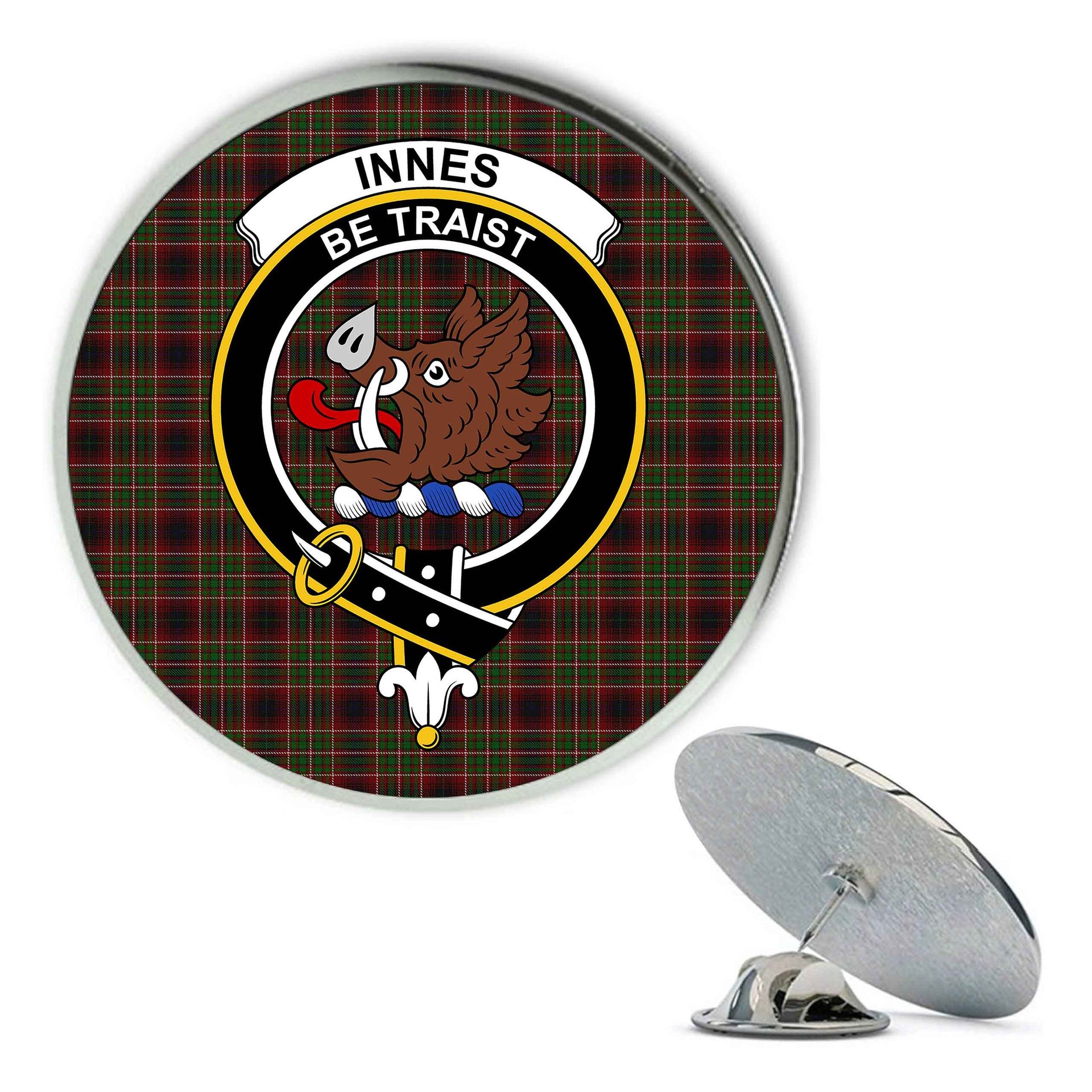 ScotsTee Shop Scottish Innes of Cowie Metal Tartan Lapel Pin Scottish Clan Crest Badge