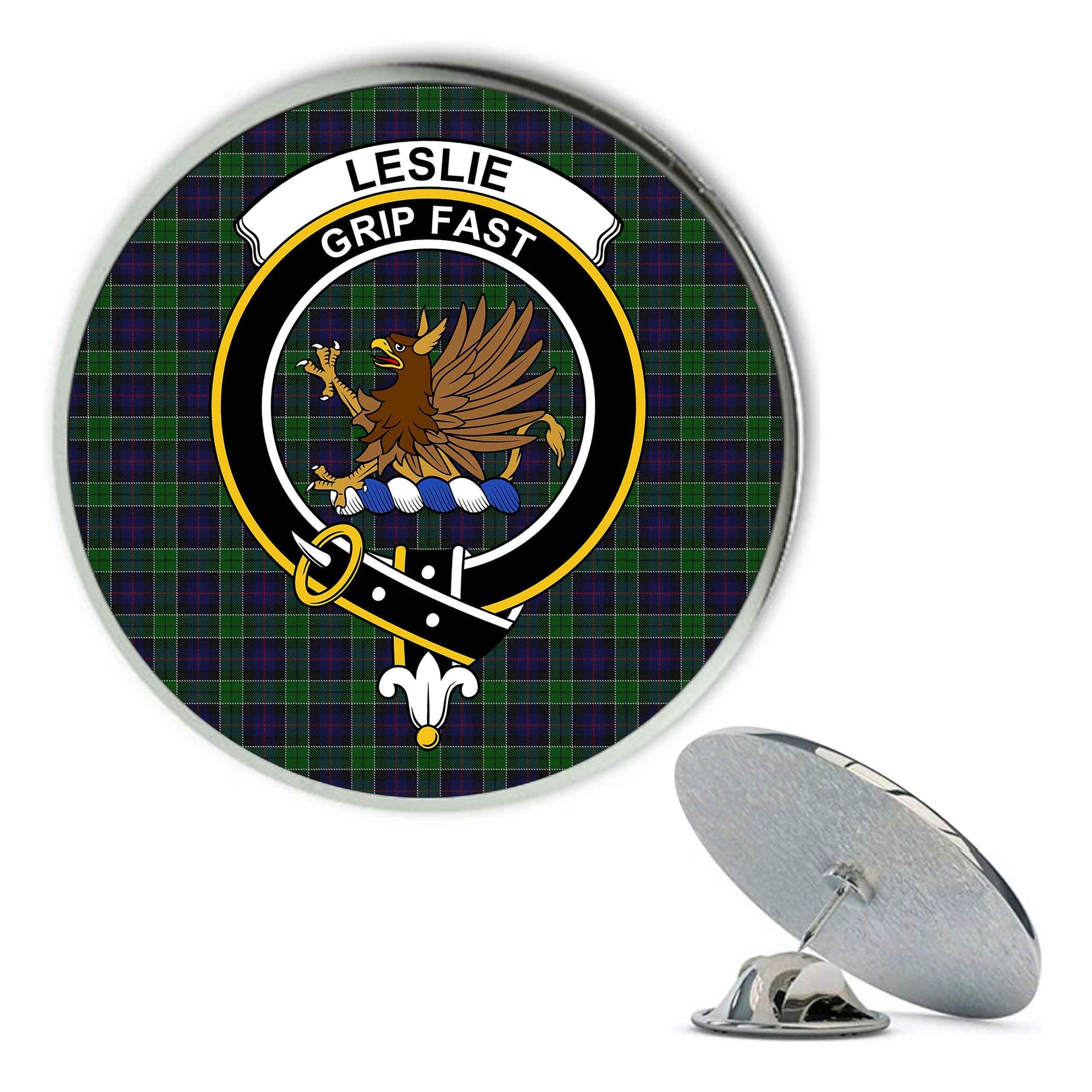 ScotsTee Shop Scottish Leslie Hunting Metal Tartan Lapel Pin Scottish Clan Crest Badge