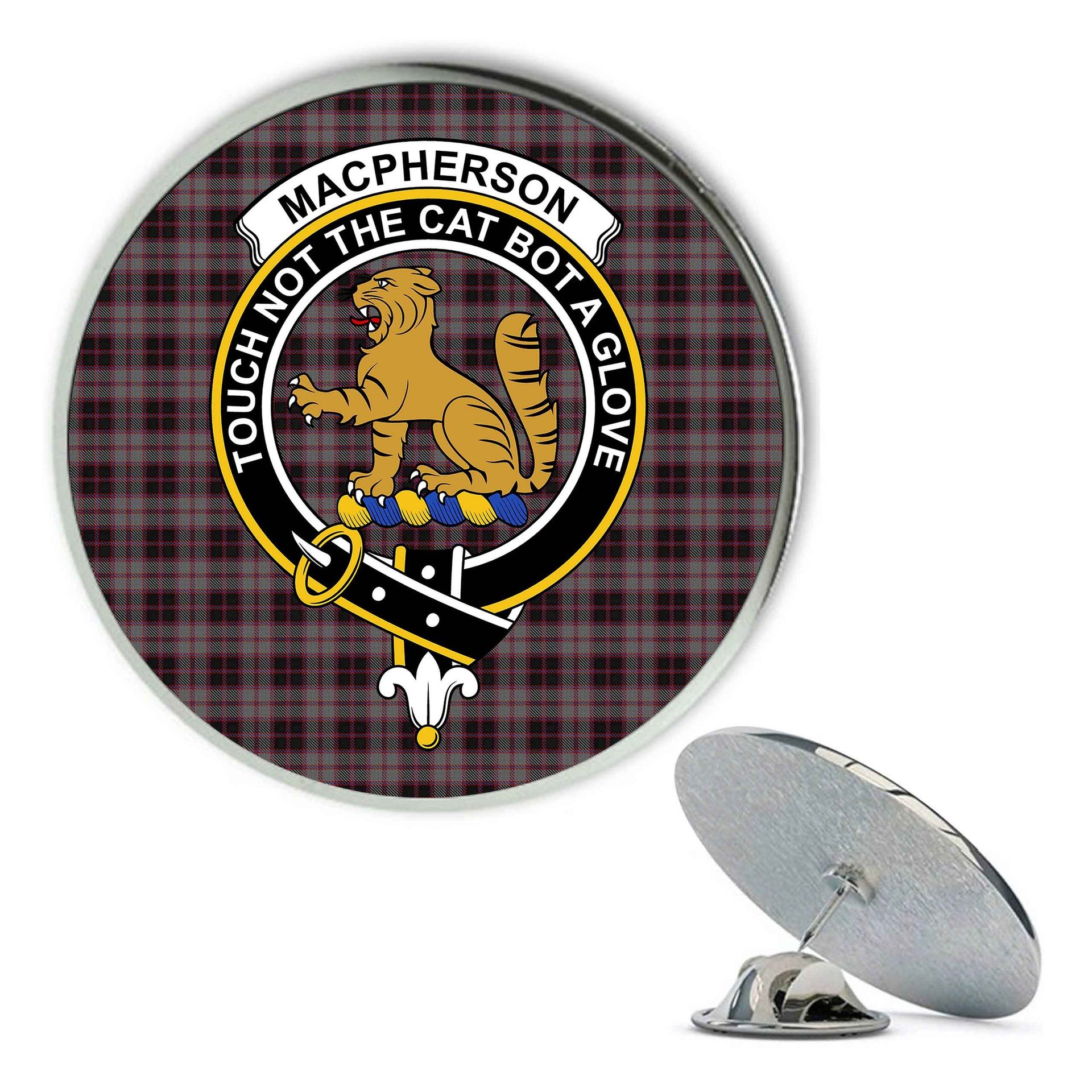 ScotsTee Shop Scottish MacPherson Hunting Metal Tartan Lapel Pin Scottish Clan Crest Badge
