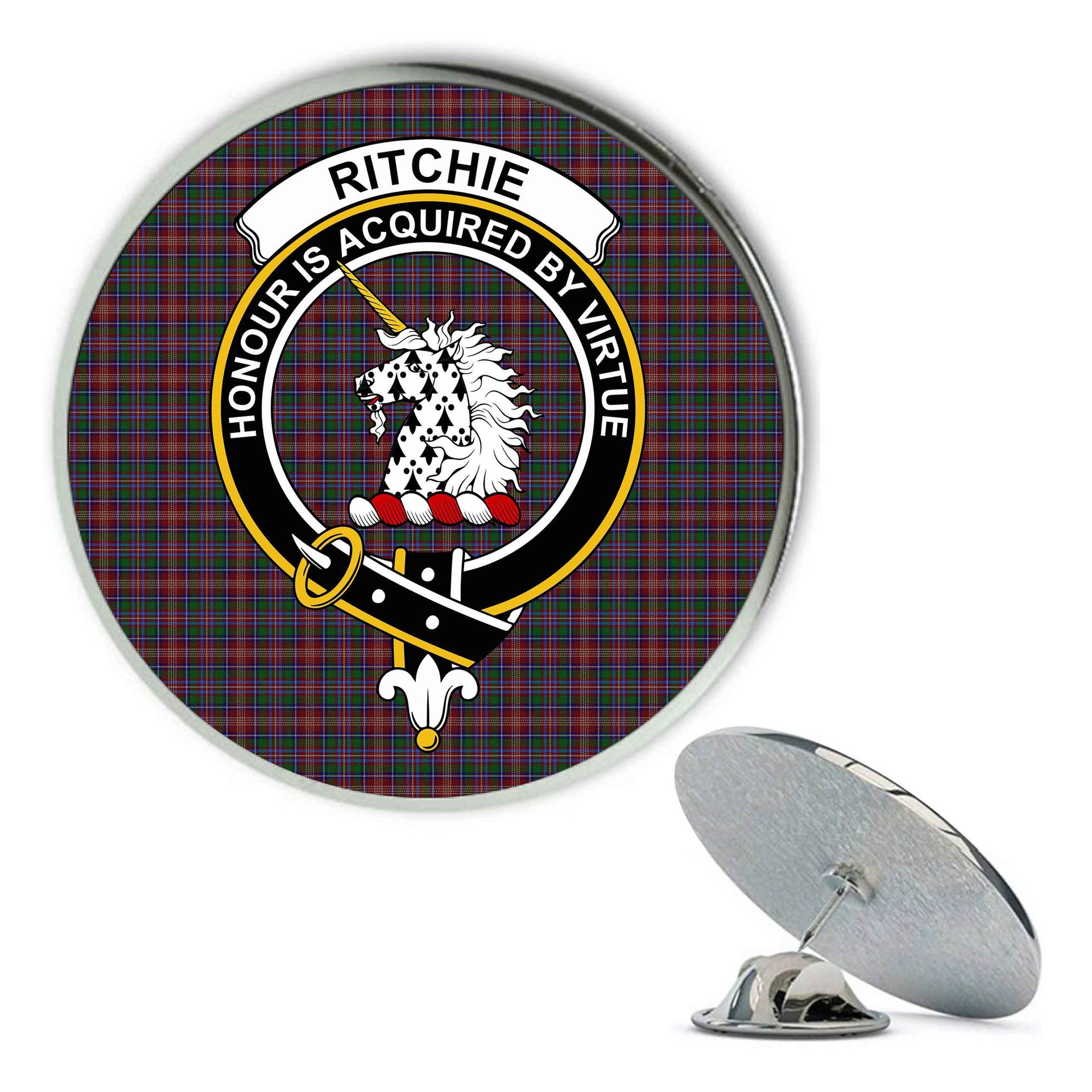 ScotsTee Shop Scottish Ritchie Metal Tartan Lapel Pin Scottish Clan Crest Badge