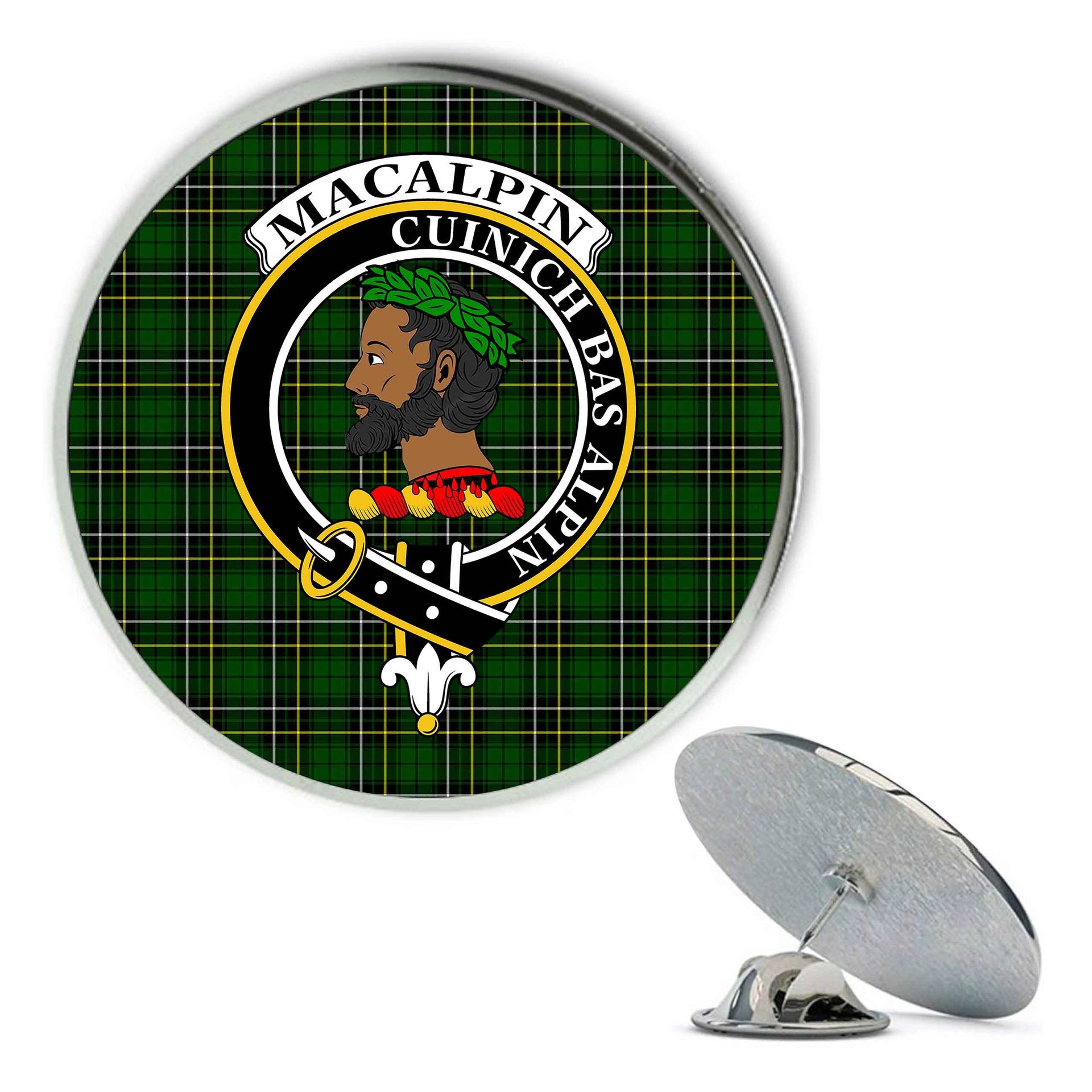 ScotsTee Shop Scottish MacAlpine Modern Metal Tartan Lapel Pin Scottish Clan Crest Badge