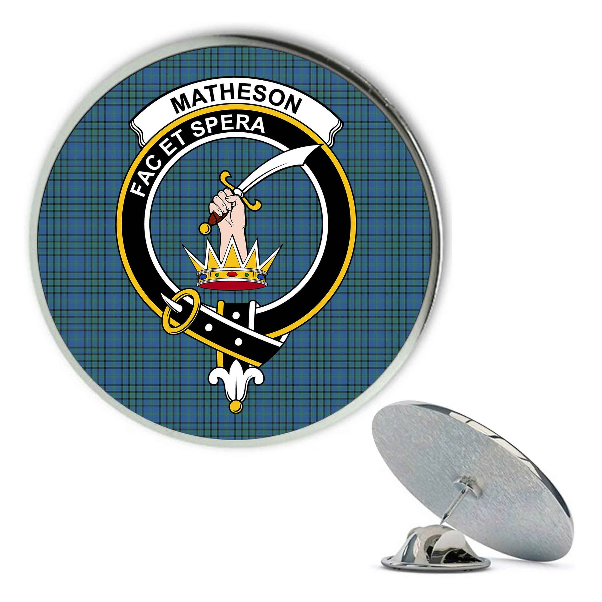 ScotsTee Shop Scottish Matheson Hunting Ancient Metal Tartan Lapel Pin Scottish Clan Crest Badge
