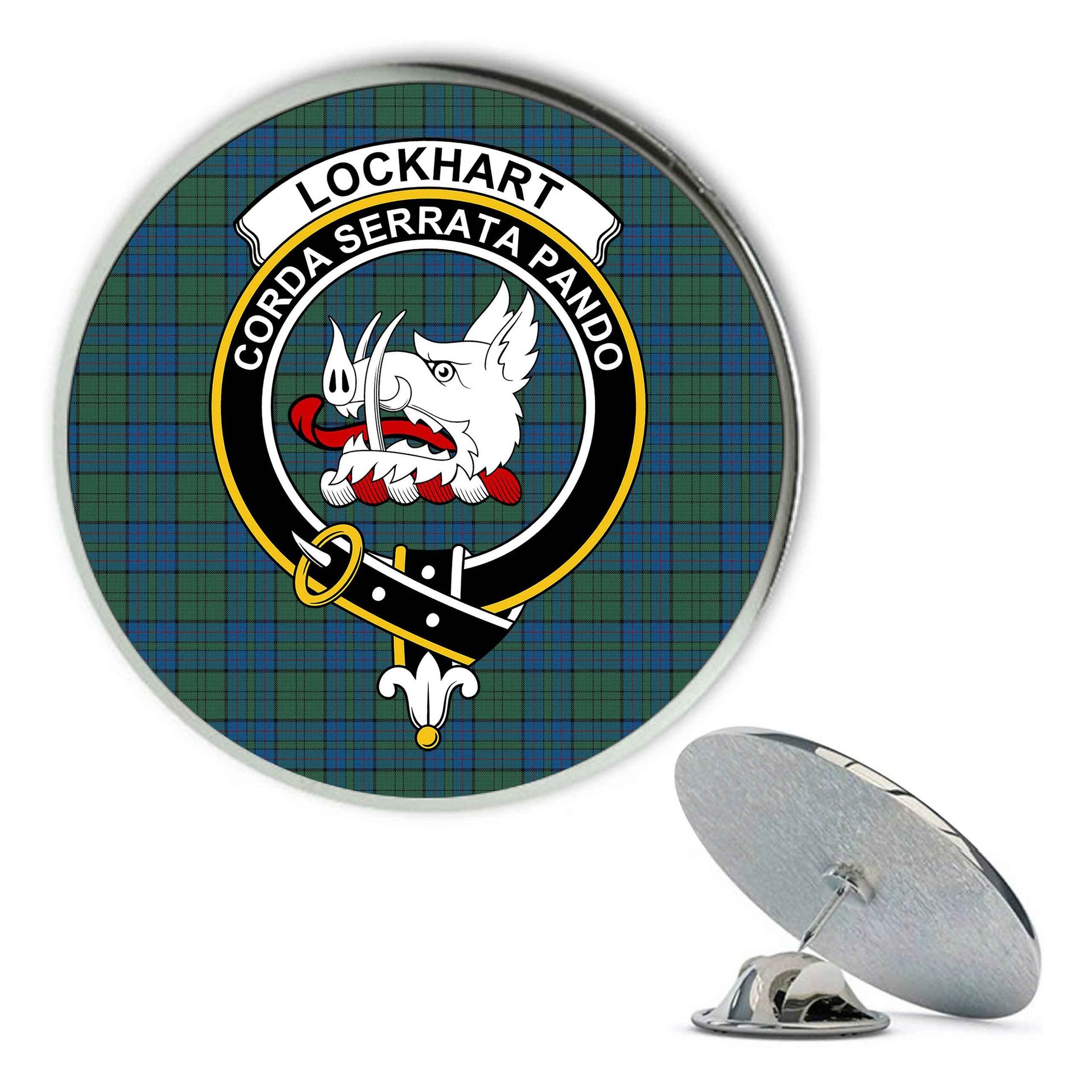 ScotsTee Shop Scottish Lockhart Metal Tartan Lapel Pin Scottish Clan Crest Badge