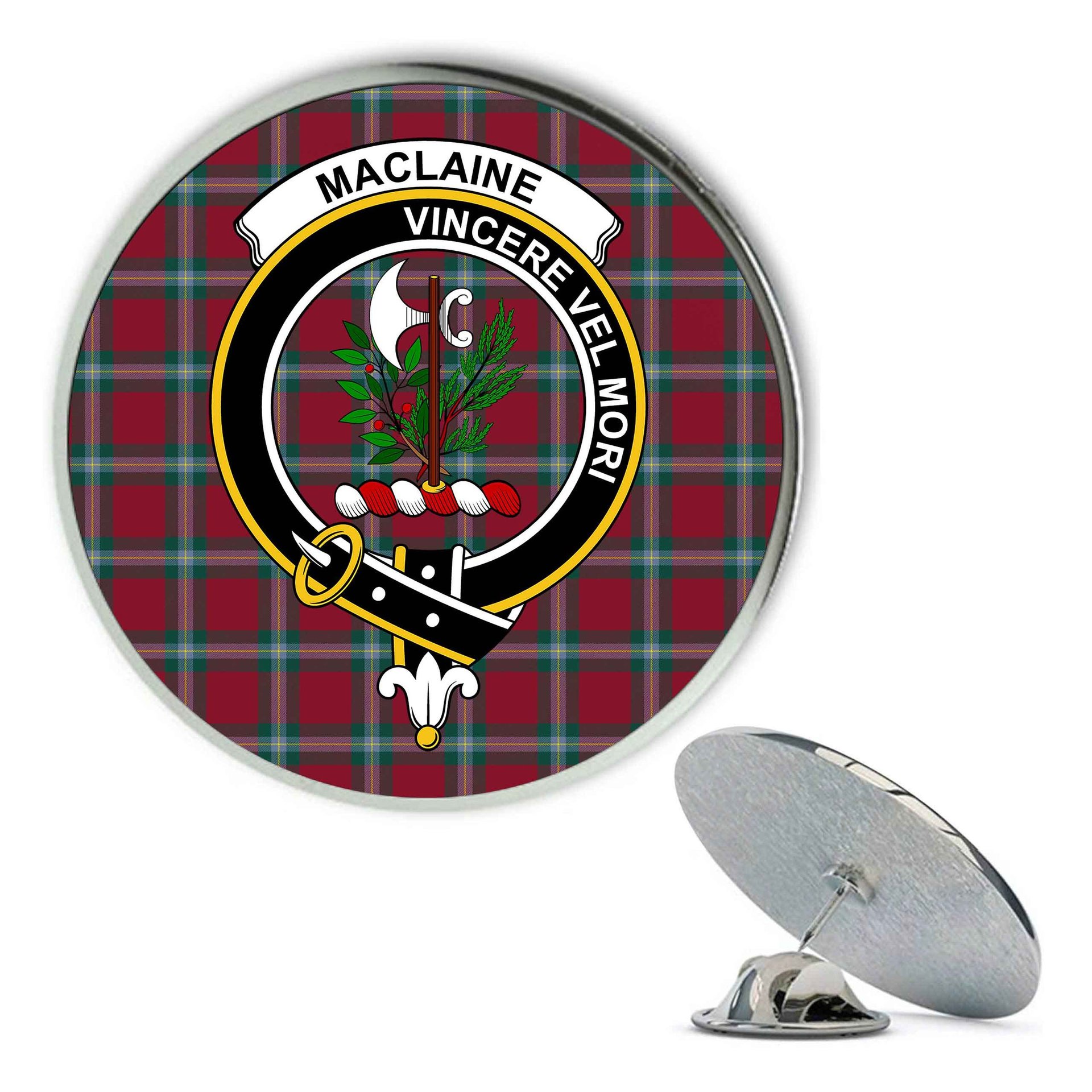 ScotsTee Shop Scottish MacLaine of Loch Buie Modern Metal Tartan Lapel Pin Scottish Clan Crest Badge