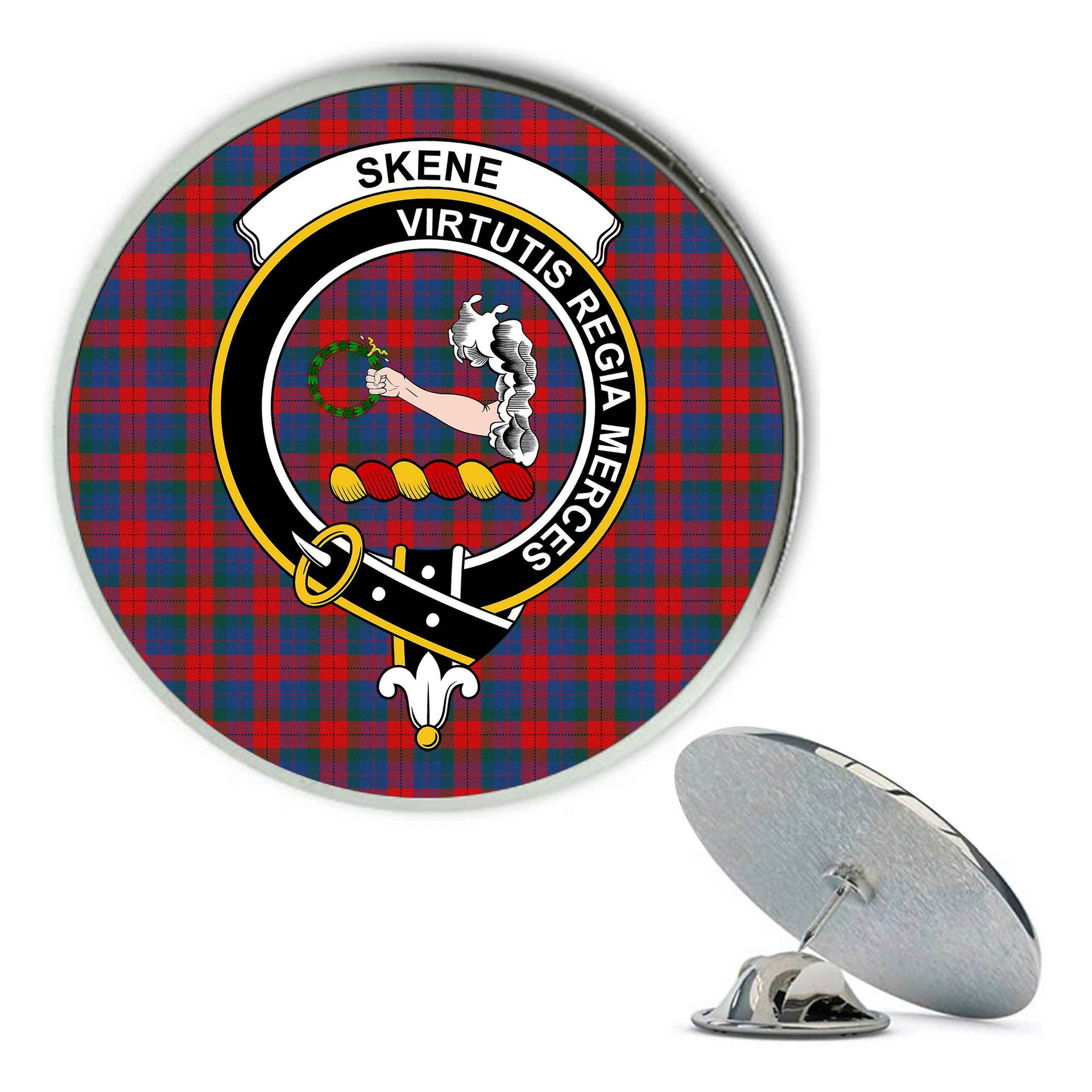 ScotsTee Shop Scottish Skene of Cromar Modern Metal Tartan Lapel Pin Scottish Clan Crest Badge