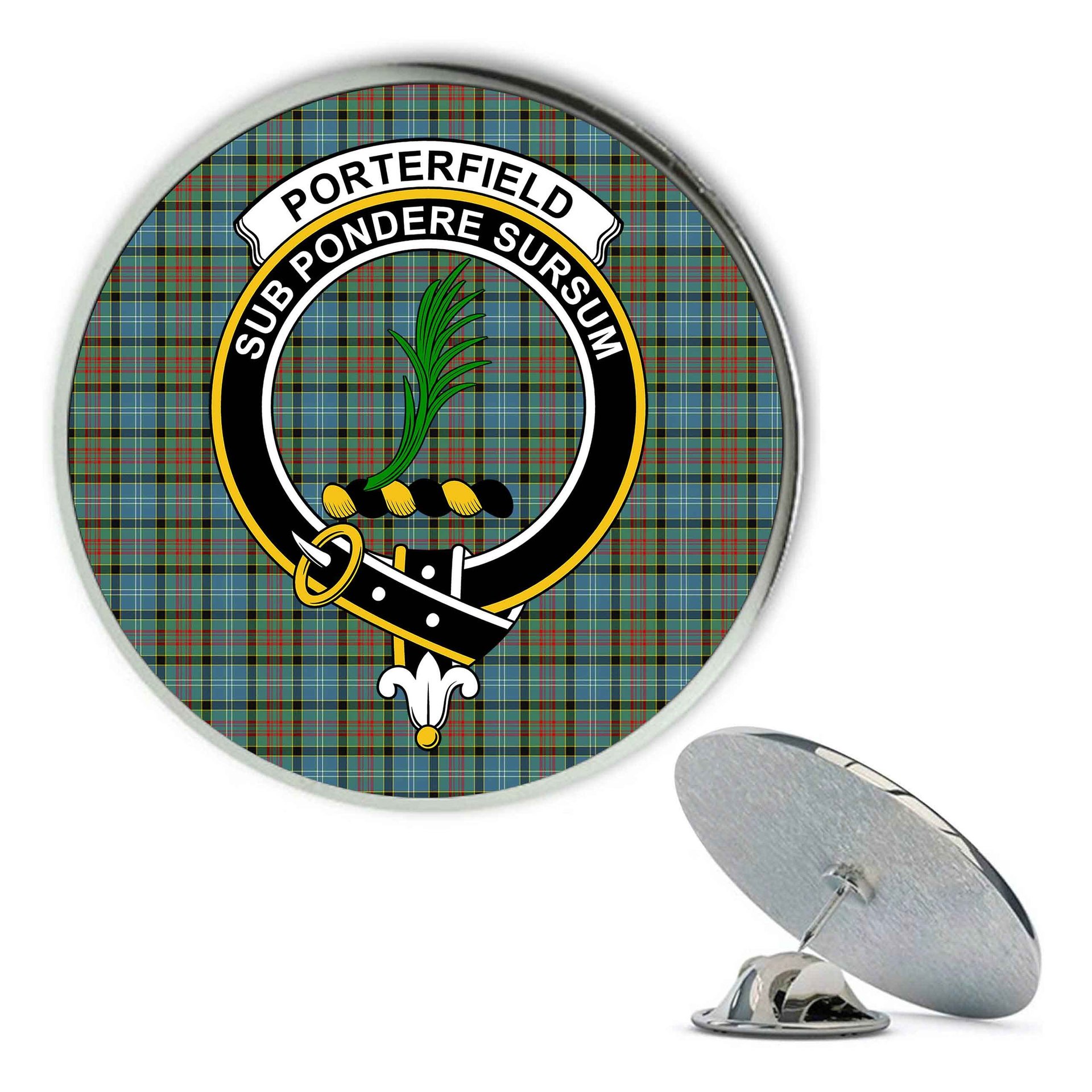 ScotsTee Shop Scottish Porterfield Metal Tartan Lapel Pin Scottish Clan Crest Badge