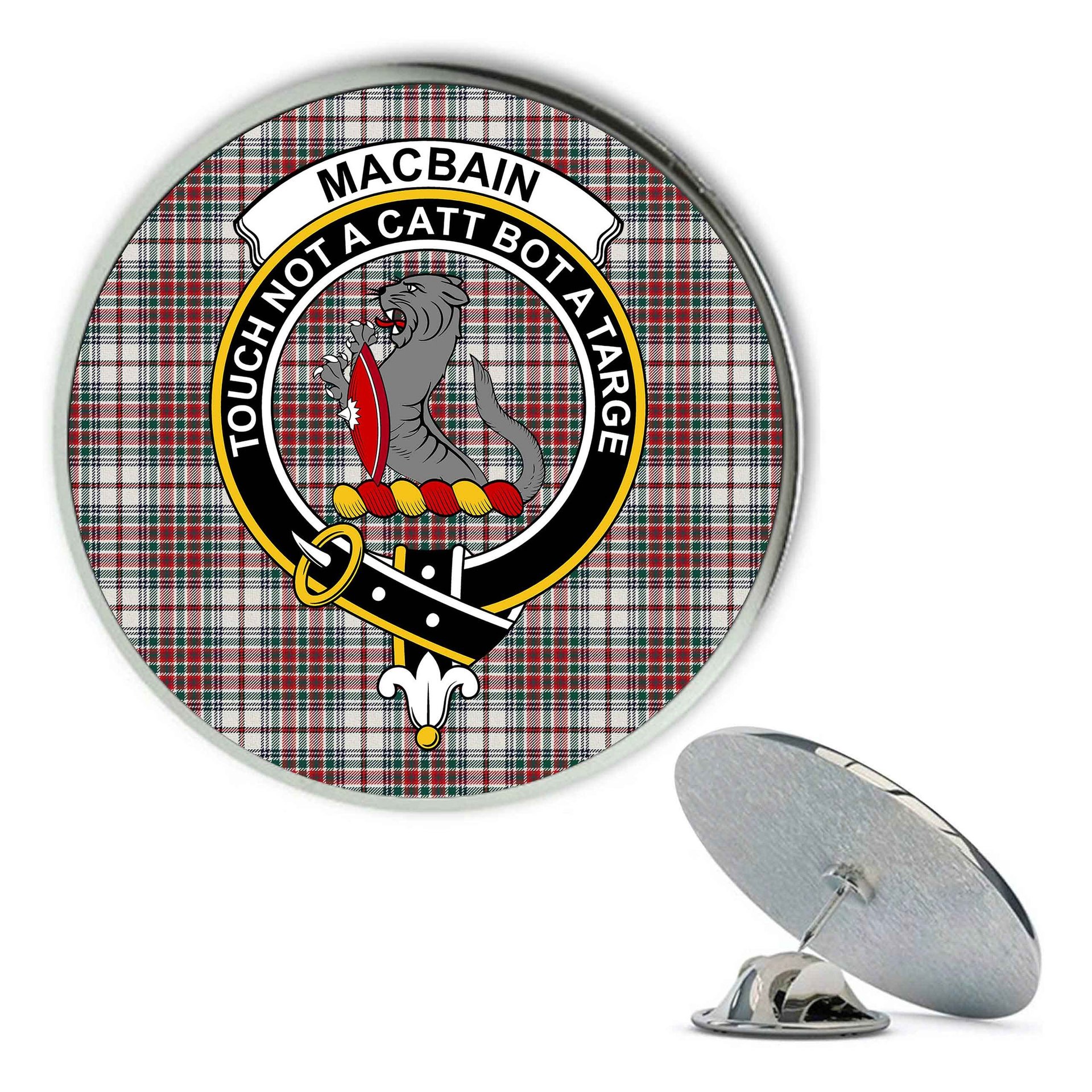 ScotsTee Shop Scottish MacBain Dress Modern Metal Tartan Lapel Pin Scottish Clan Crest Badge