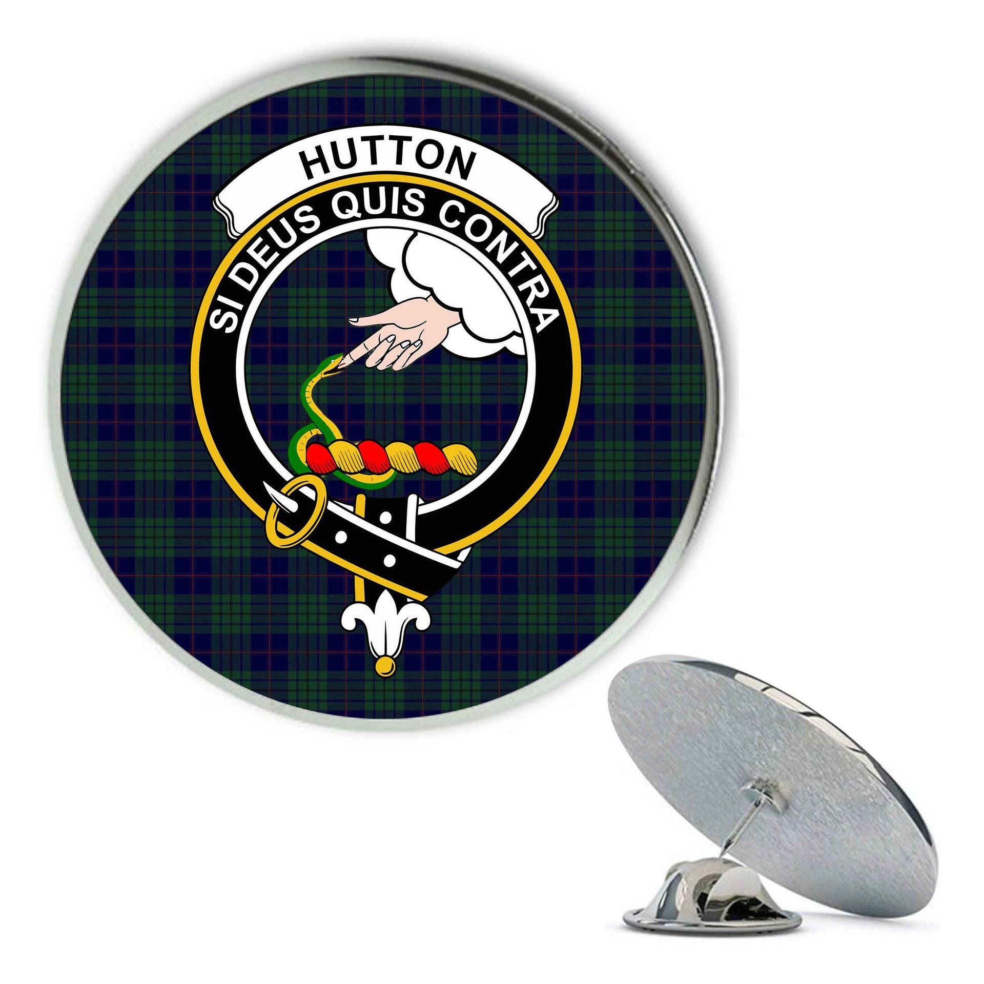 ScotsTee Shop Scottish Hutton Metal Tartan Lapel Pin Scottish Clan Crest Badge