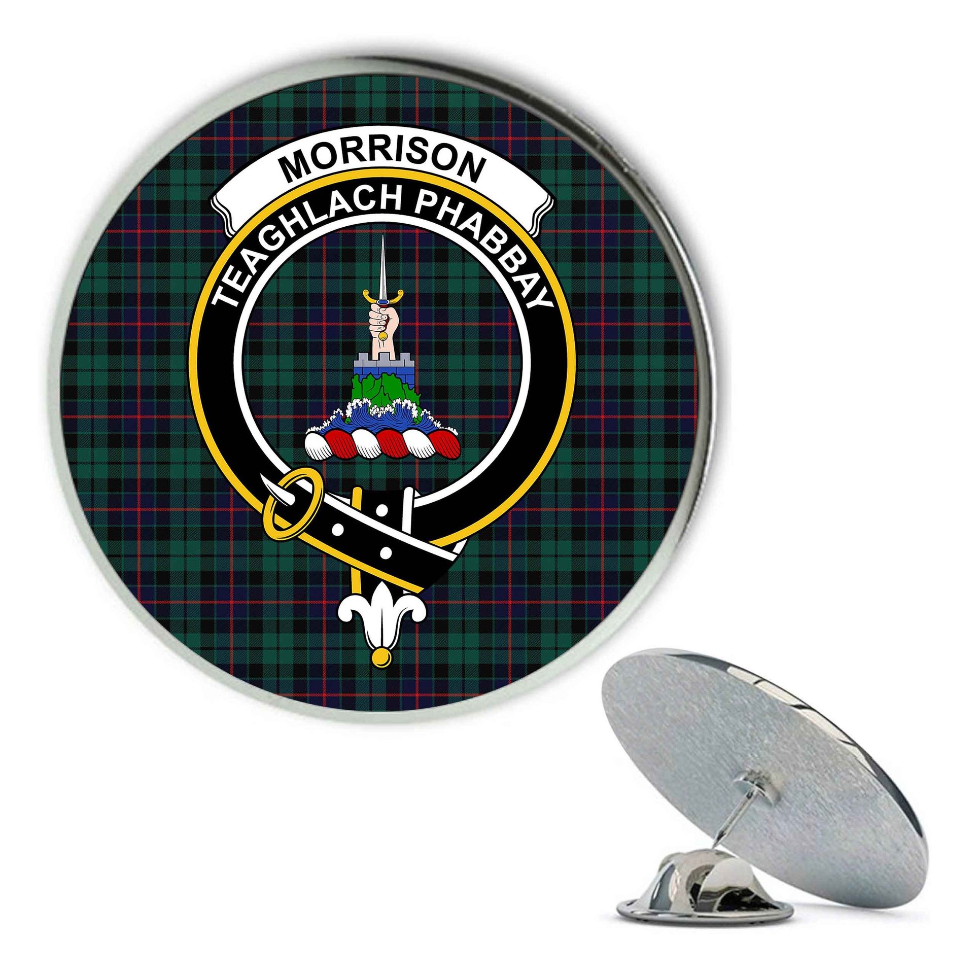 ScotsTee Shop Scottish Morrison Hunting Modern Metal Tartan Lapel Pin Scottish Clan Crest Badge