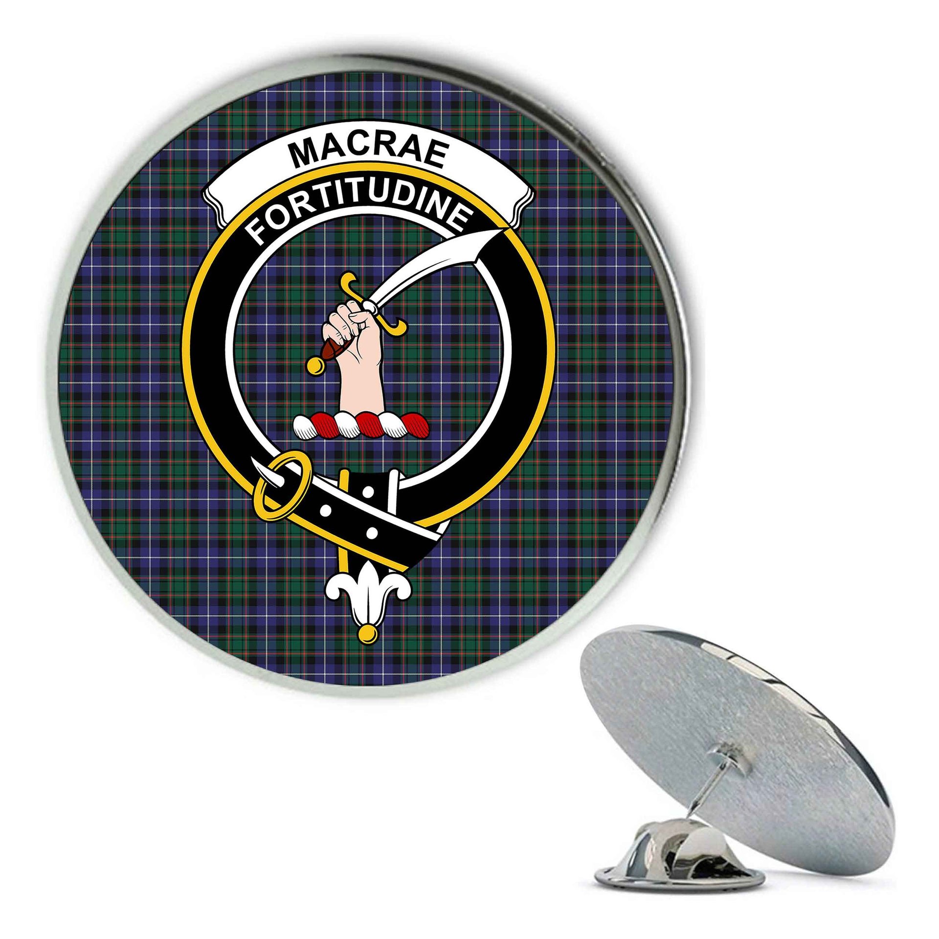ScotsTee Shop Scottish MacRae Hunting Modern Metal Tartan Lapel Pin Scottish Clan Crest Badge