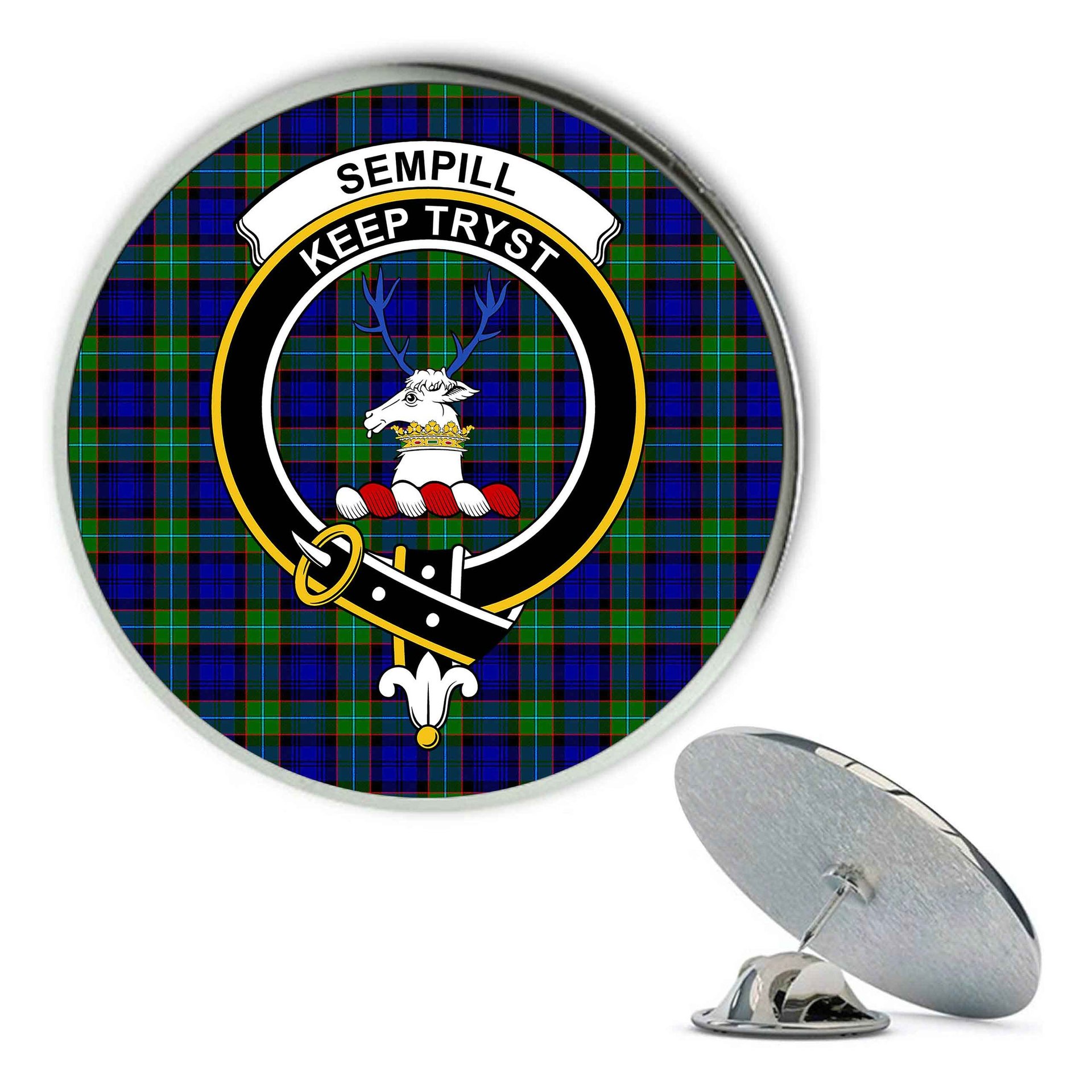 ScotsTee Shop Scottish Sempill Modern Metal Tartan Lapel Pin Scottish Clan Crest Badge
