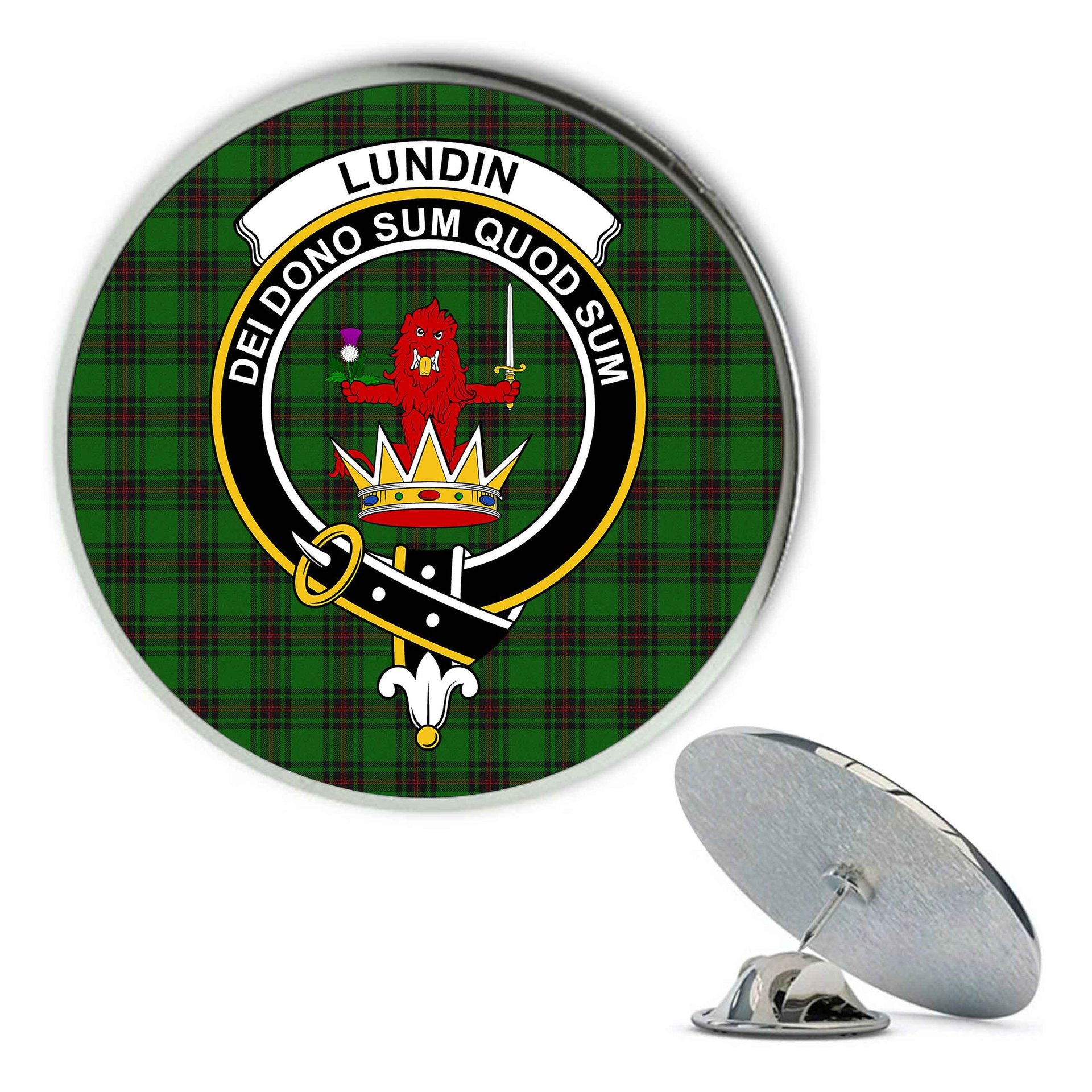 ScotsTee Shop Scottish Lundin Metal Tartan Lapel Pin Scottish Clan Crest Badge