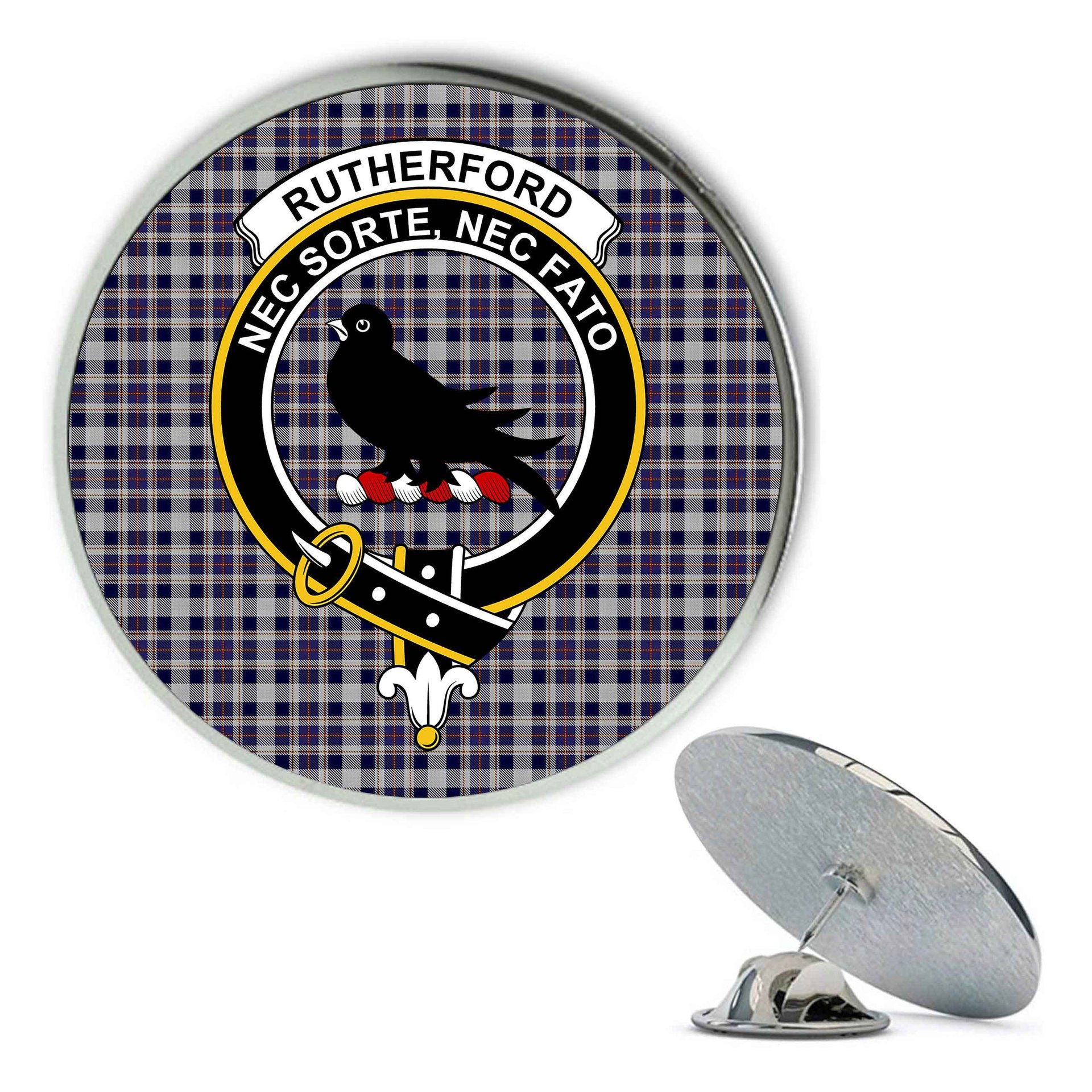 ScotsTee Shop Scottish Rutherford Simon Travis Alan Metal Tartan Lapel Pin Scottish Clan Crest Badge