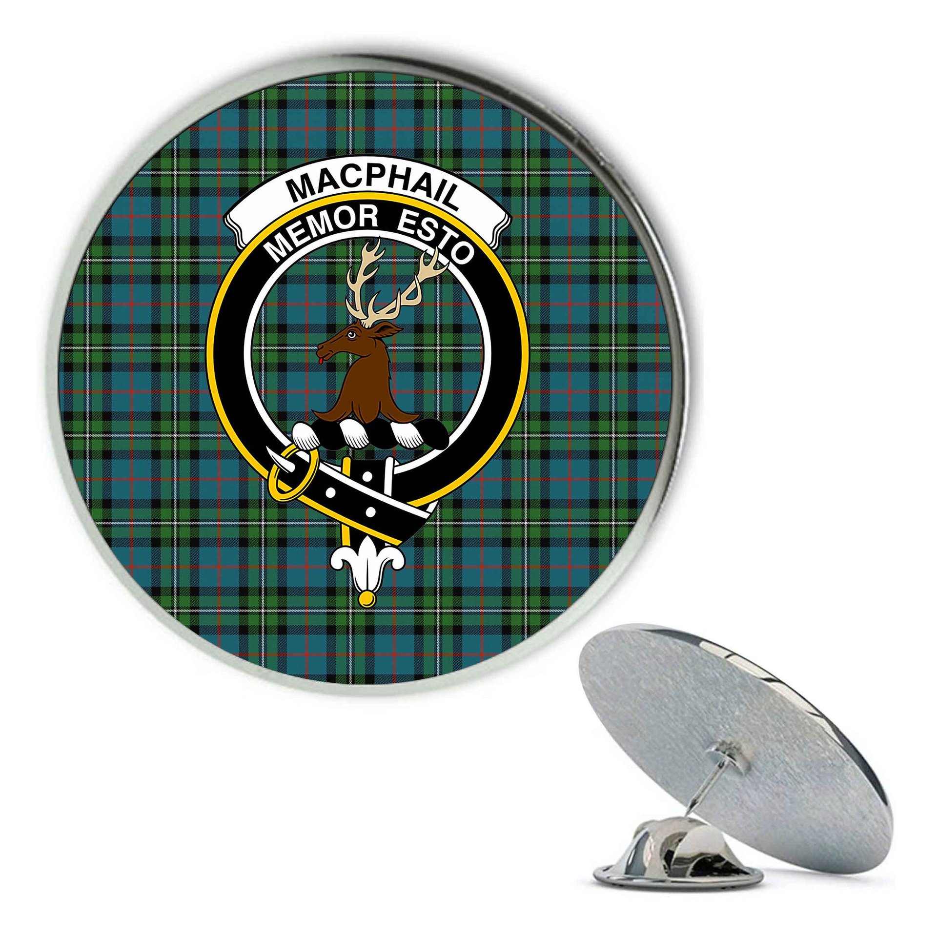 ScotsTee Shop Scottish MacPhail Hunting Ancient Metal Tartan Lapel Pin Scottish Clan Crest Badge