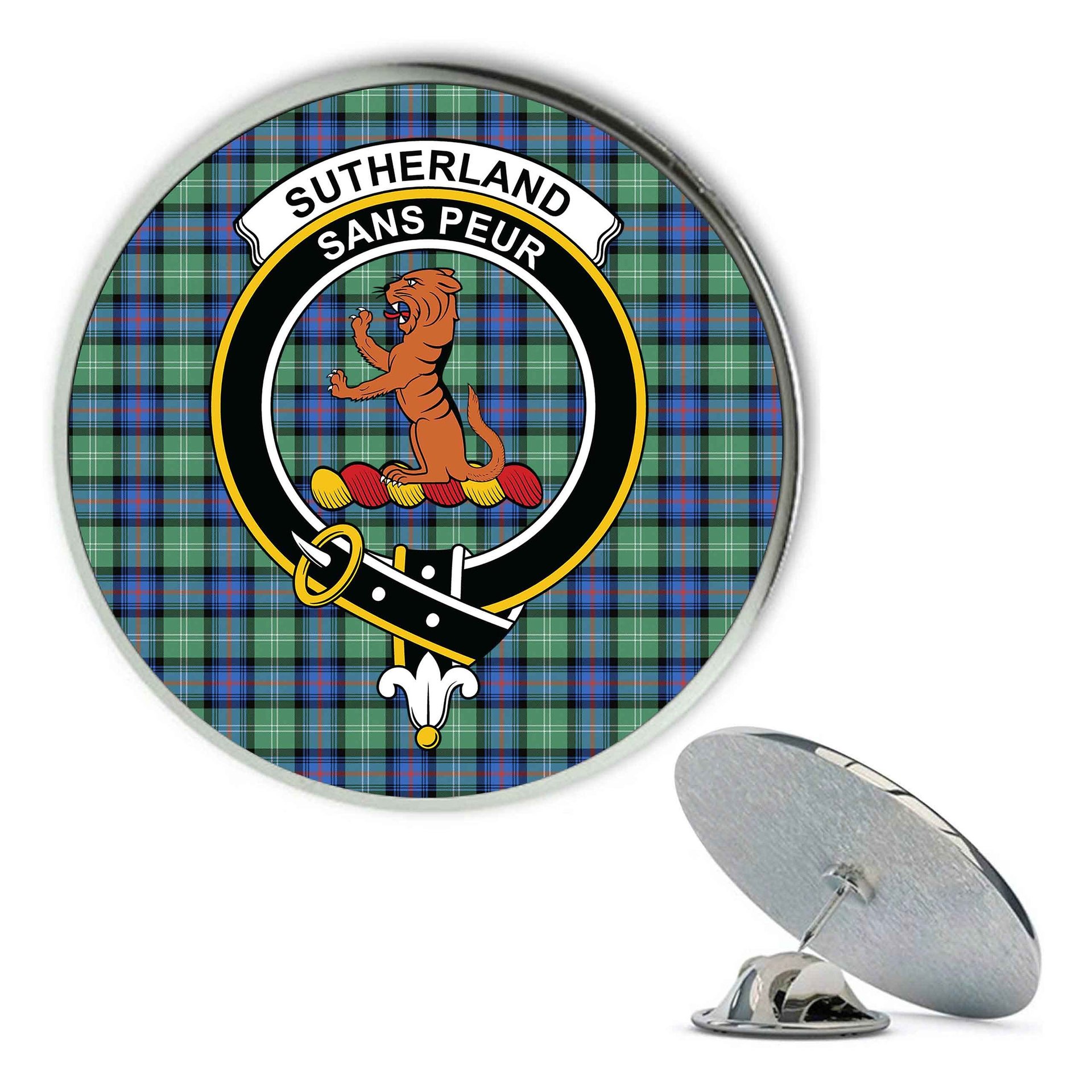ScotsTee Shop Scottish Sutherland Old Ancient SC Metal Tartan Lapel Pin Scottish Clan Crest Badge
