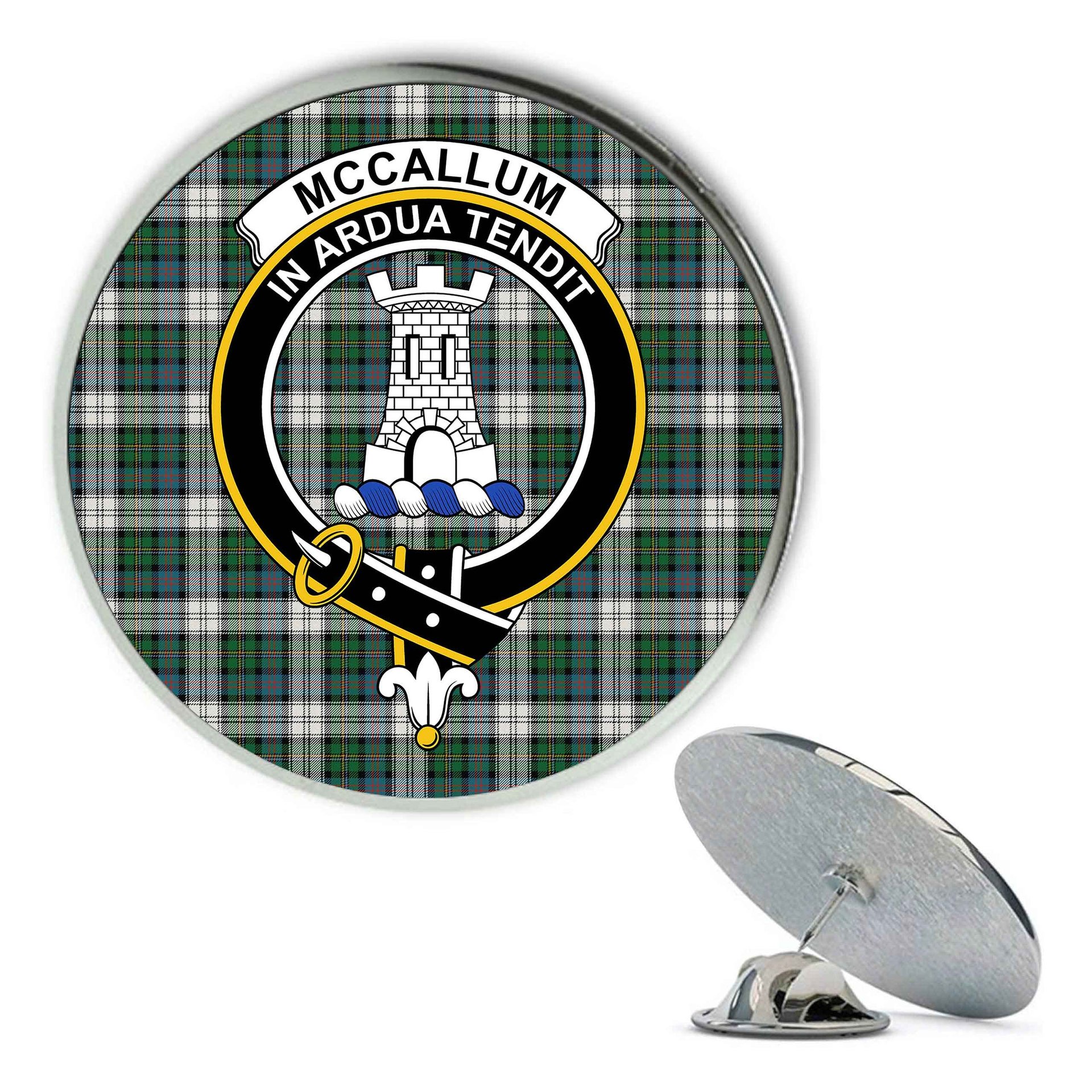 ScotsTee Shop Scottish McCallum Dress Ancient Metal Tartan Lapel Pin Scottish Clan Crest Badge