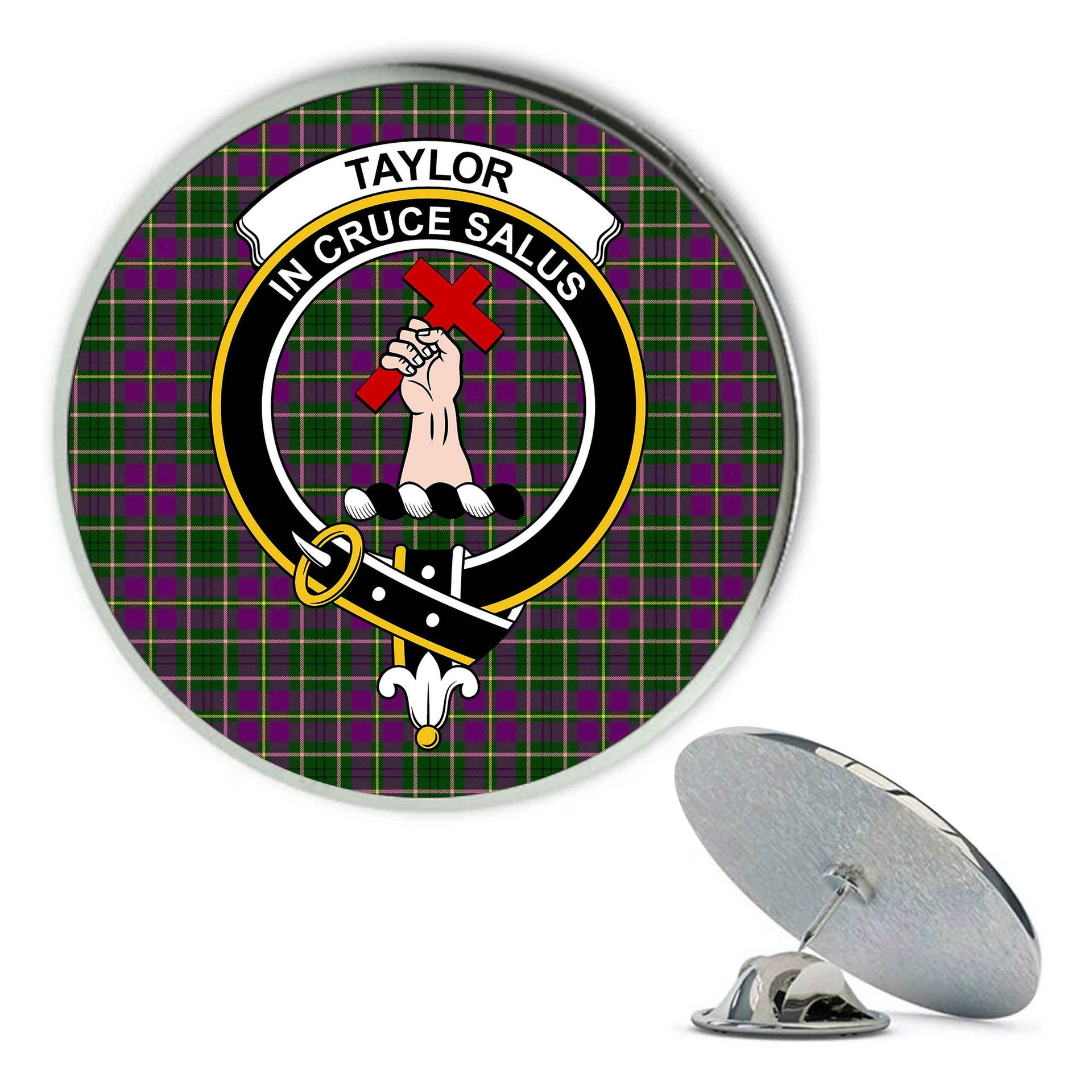ScotsTee Shop Scottish Taylor Metal Tartan Lapel Pin Scottish Clan Crest Badge
