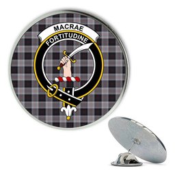 ScotsTee Shop Scottish MacRae, Dress Metal Tartan Lapel Pin Scottish Clan Crest Badge