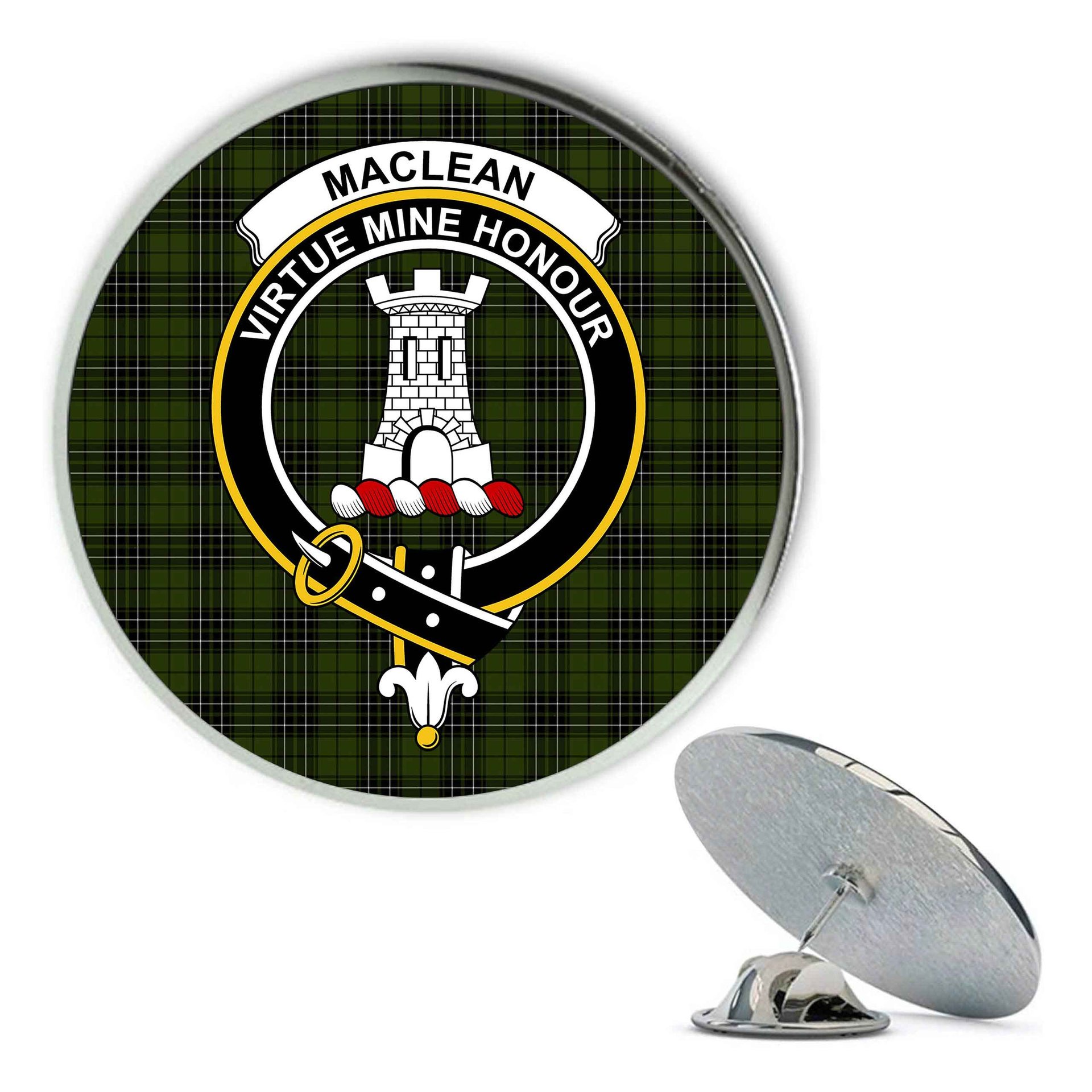 ScotsTee Shop Scottish MacLean Hunting Metal Tartan Lapel Pin Scottish Clan Crest Badge