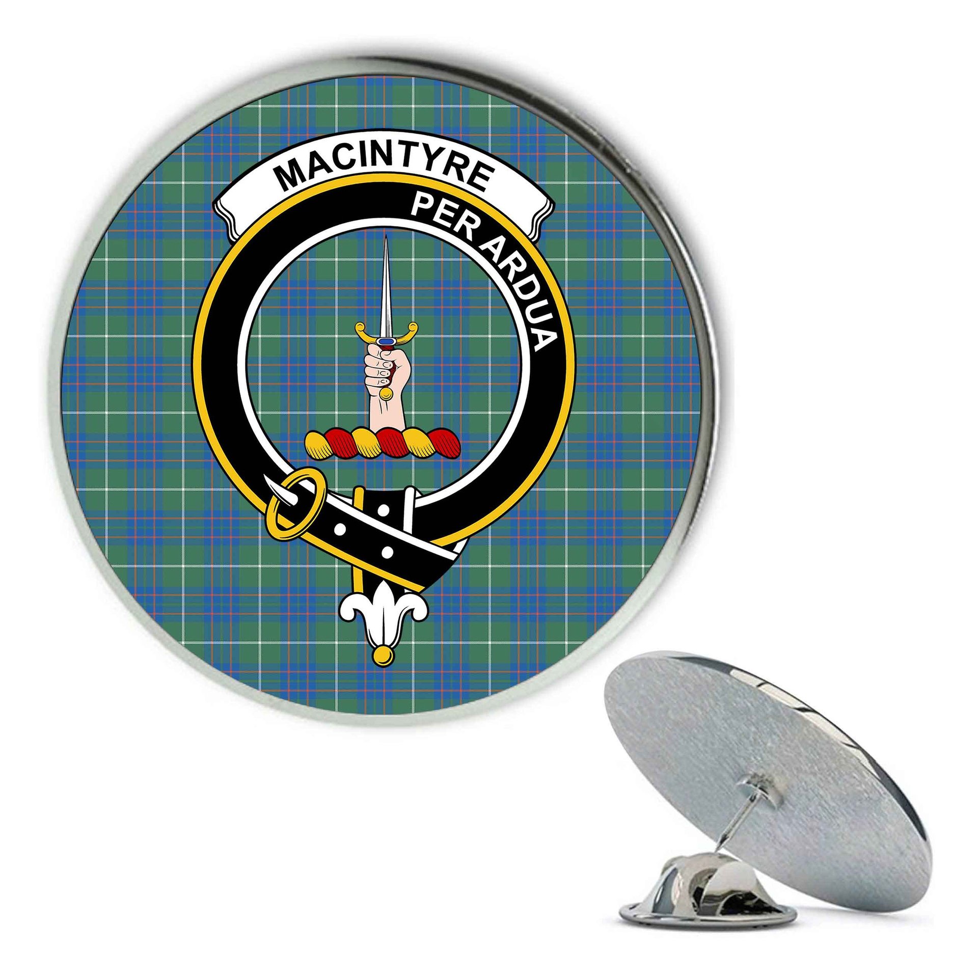 ScotsTee Shop Scottish MacIntyre Hunting Ancient Metal Tartan Lapel Pin Scottish Clan Crest Badge