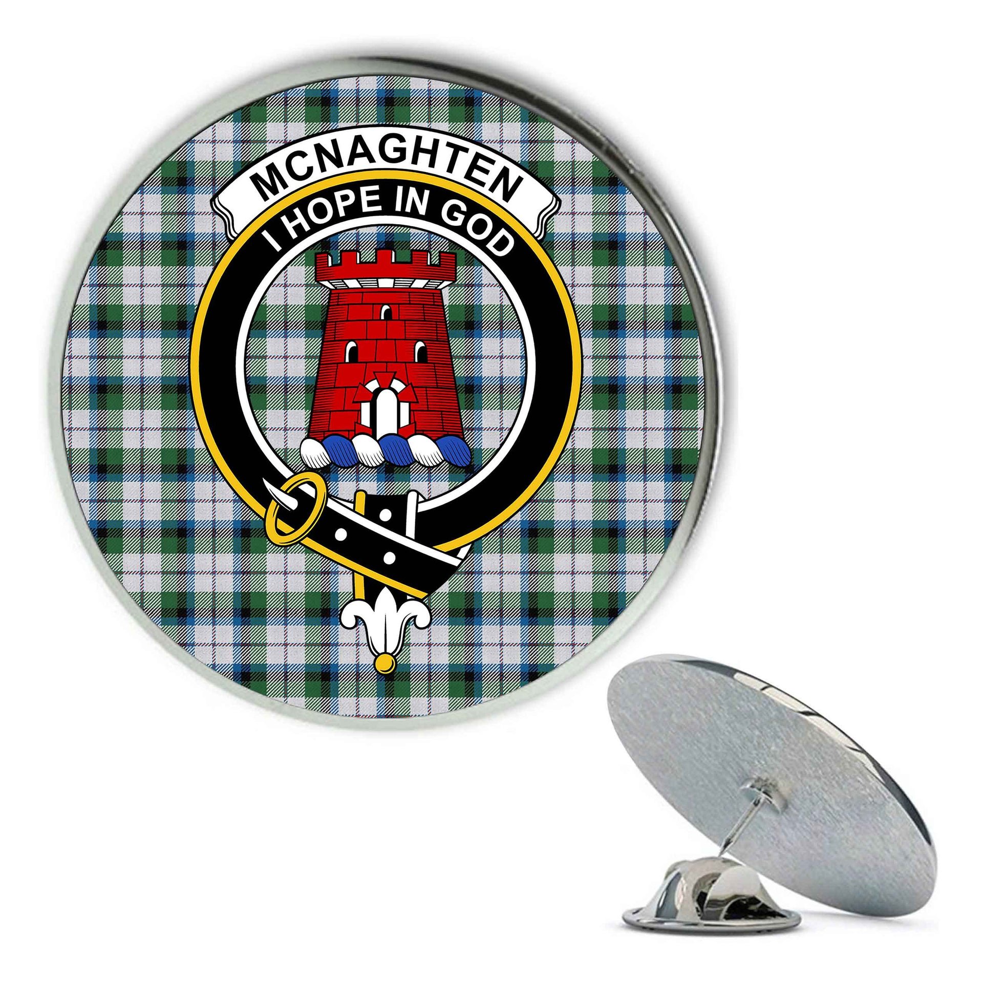 ScotsTee Shop Scottish Mcnaghten Dress Ancient Metal Tartan Lapel Pin Scottish Clan Crest Badge