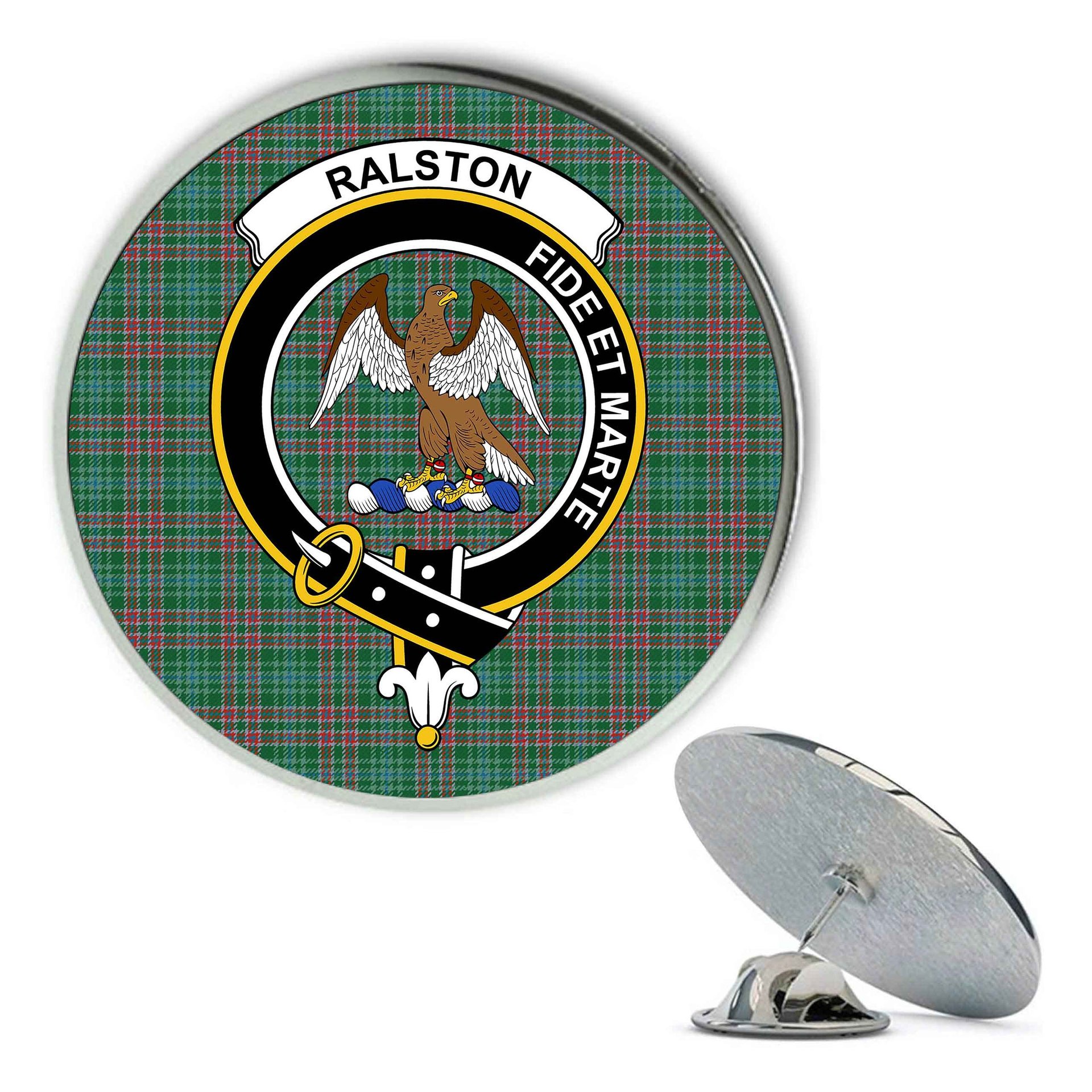 ScotsTee Shop Scottish Ralston USA Ancient Metal Tartan Lapel Pin Scottish Clan Crest Badge