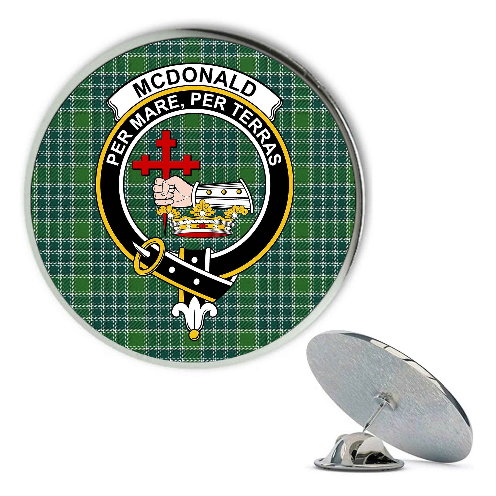 ScotsTee Shop Scottish McDonald Lord of the Isles Hunting Ancient Metal Tartan Lapel Pin Scottish Clan Crest Badge