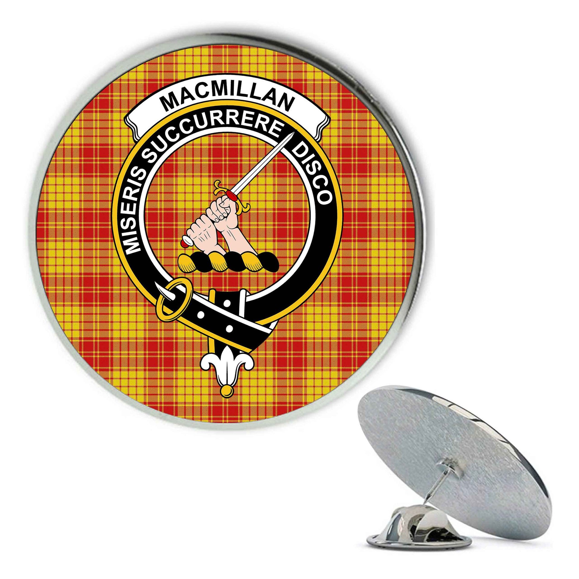 ScotsTee Shop Scottish MacMillan Dress Modern Metal Tartan Lapel Pin Scottish Clan Crest Badge