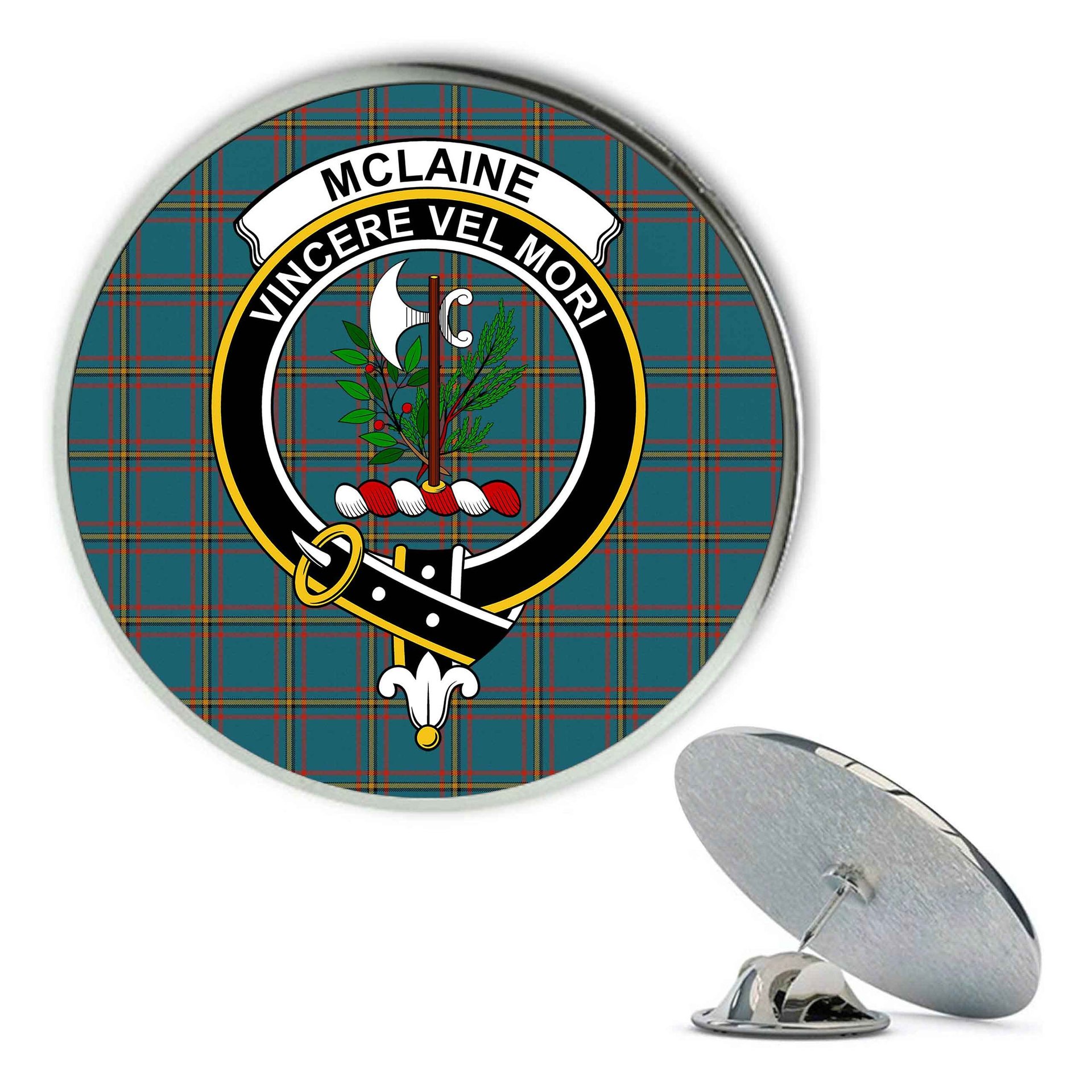 ScotsTee Shop Scottish McLaine of Lochbuie Hunting Ancient Metal Tartan Lapel Pin Scottish Clan Crest Badge