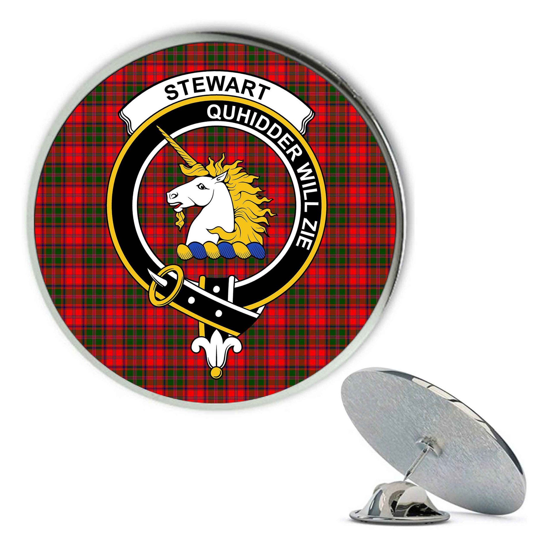 ScotsTee Shop Scottish Stewart of Appin Modern Metal Tartan Lapel Pin Scottish Clan Crest Badge