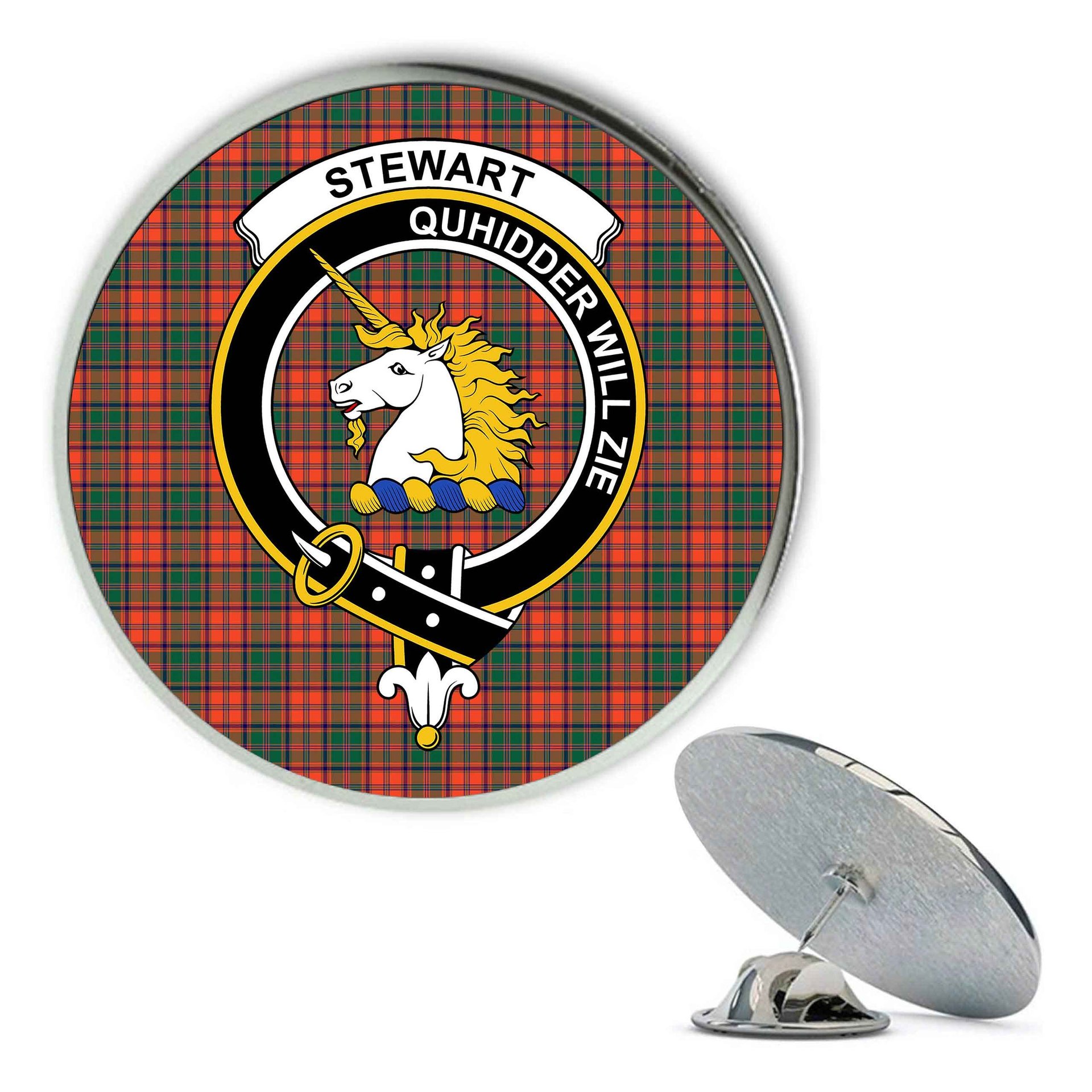ScotsTee Shop Scottish Stewart of Appin Ancient Metal Tartan Lapel Pin Scottish Clan Crest Badge