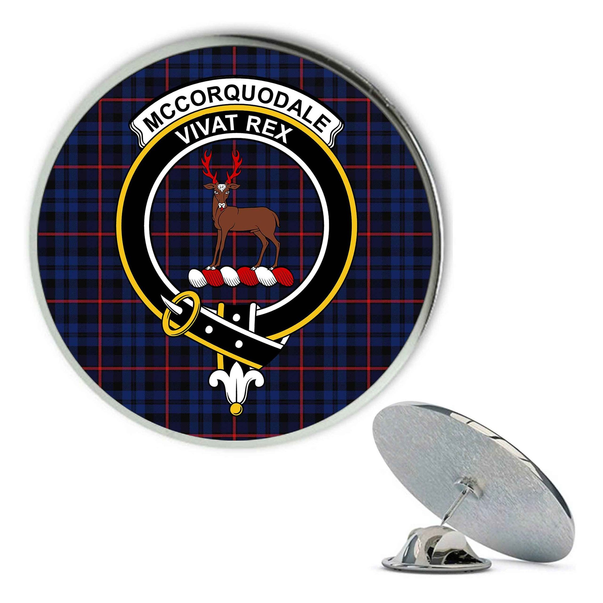 ScotsTee Shop Scottish McCorquodale Modern Metal Tartan Lapel Pin Scottish Clan Crest Badge