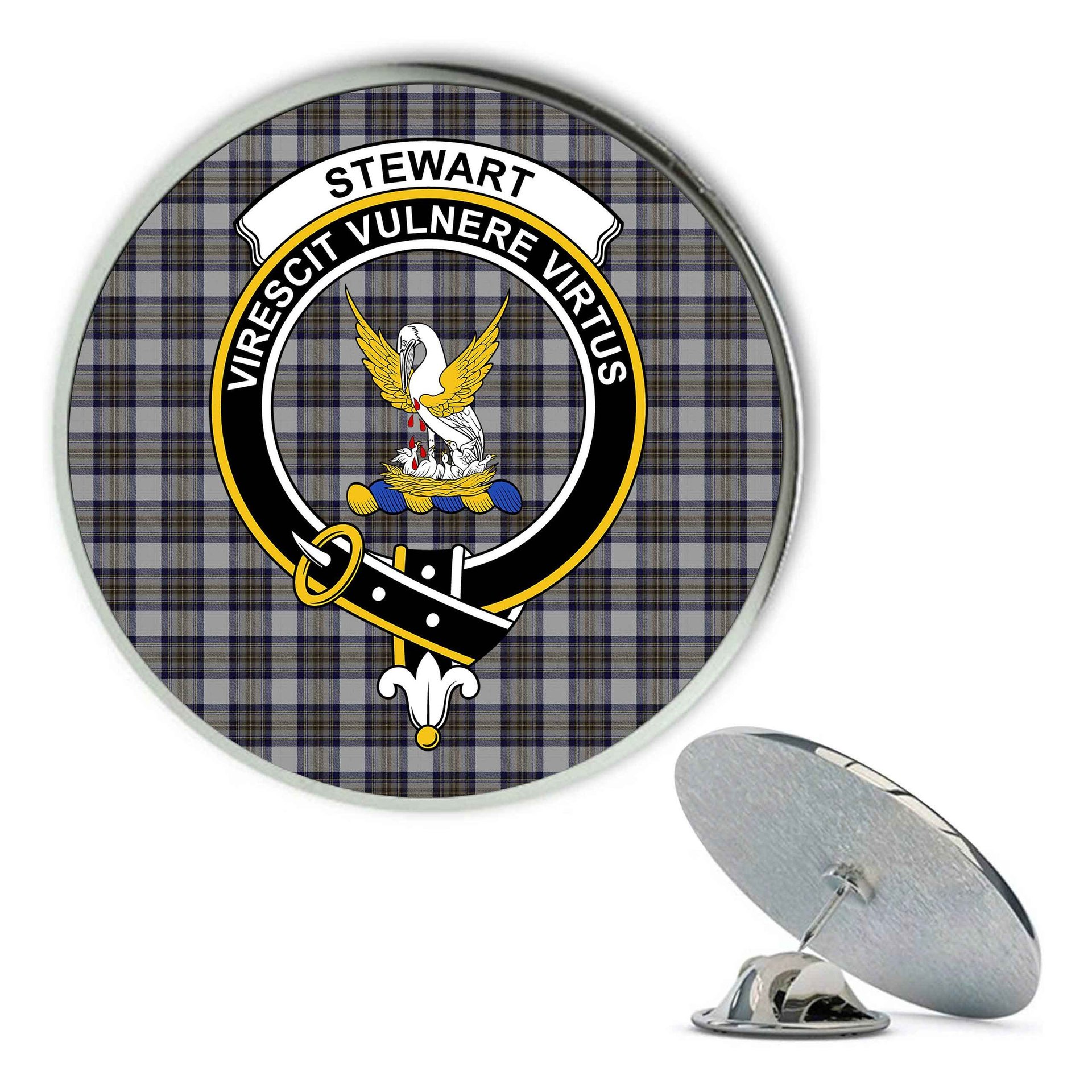 ScotsTee Shop Scottish Stewart Dress Blue Metal Tartan Lapel Pin Scottish Clan Crest Badge